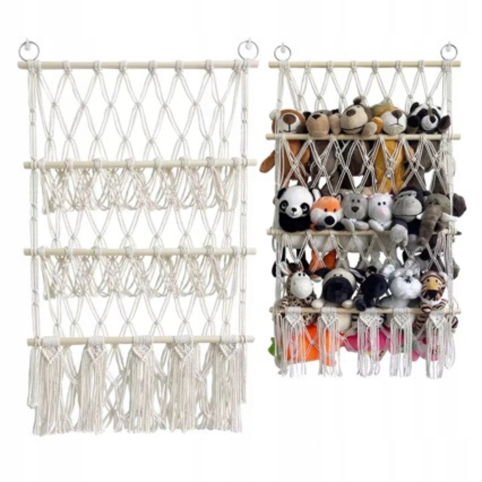 TOY NET ORGANIZER HANGING BAG FOR STUFFED ANIMALS HAMMOCK BOHO CONTAINER