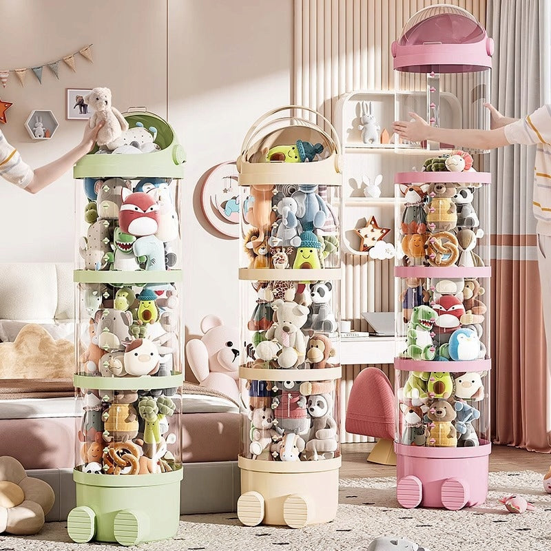 TOY ORGANIZER BEARS STUFFED ANIMALS LARGE BASKET CONTAINER CLOSED BEIGE Capacity 100 l
