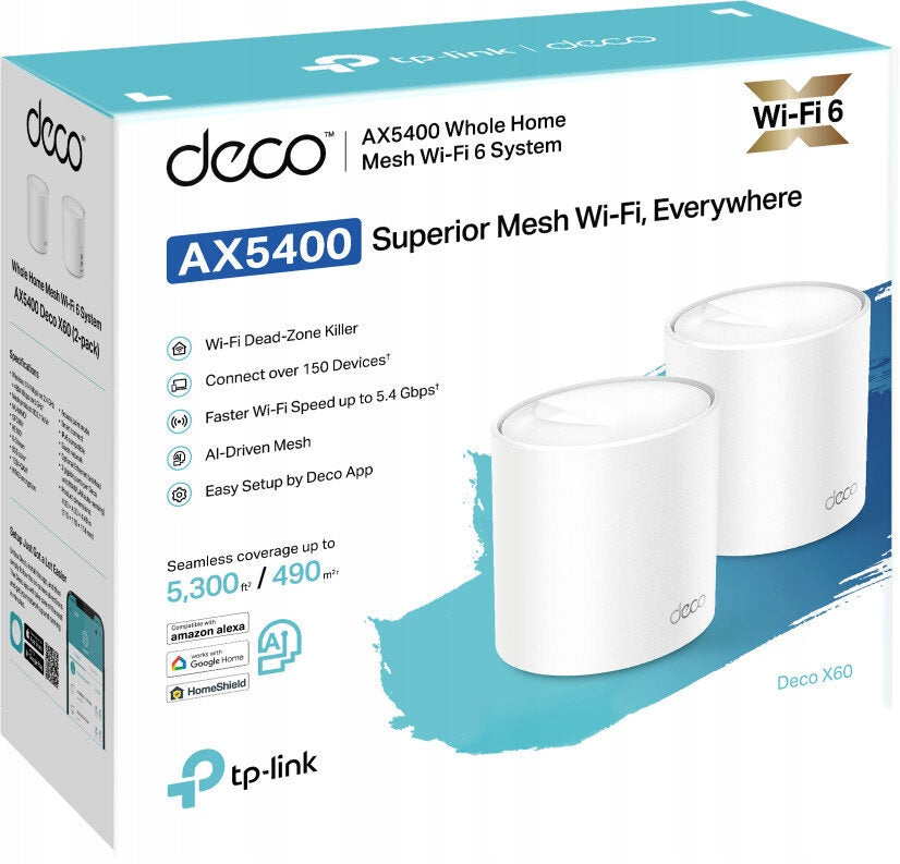 TP-LINK Deco X60 AX5400 router (2 pcs.) LAN port operating standard 10/100/1000 Mbps