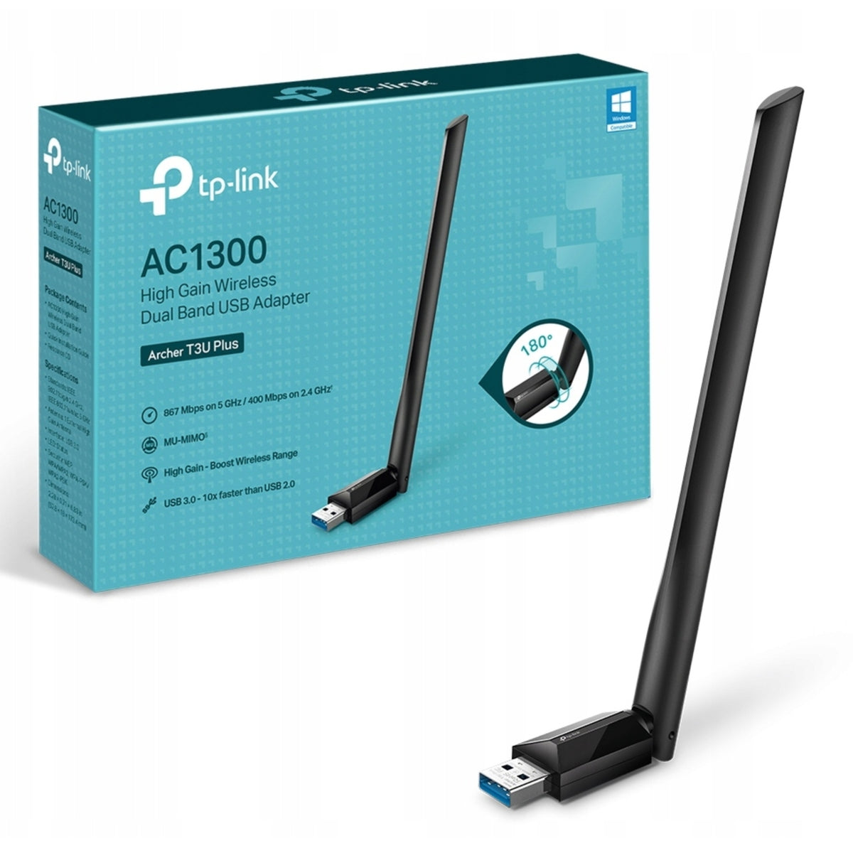 TP-LINK USB AC1300 WIFI NETWORK CARD WITH DUAL BAND ANTENNA FAST