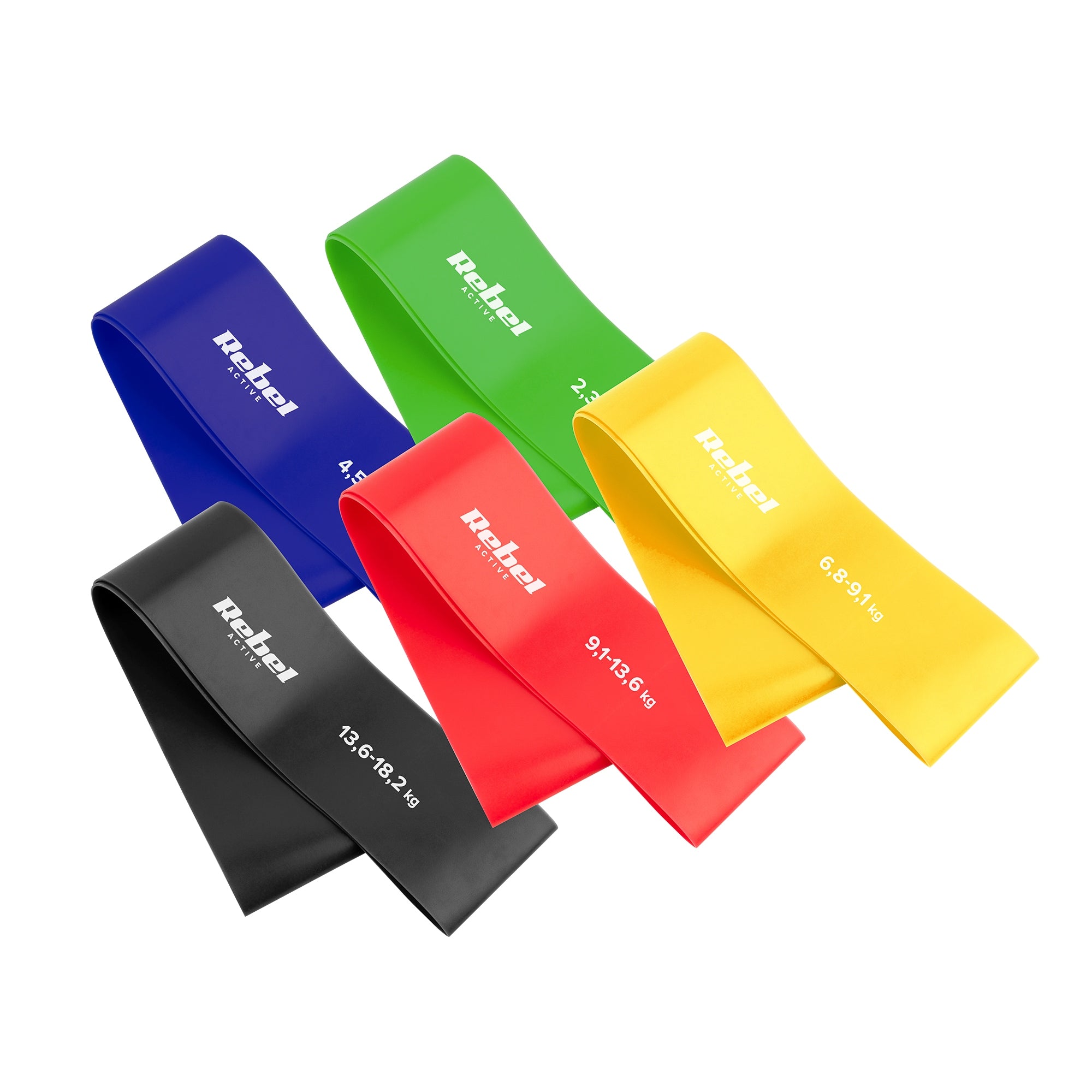 TPE Mini Band L Exercise Rubber Set, 2. 3- 18. 2 kg, 5 Rubbers, Colourful