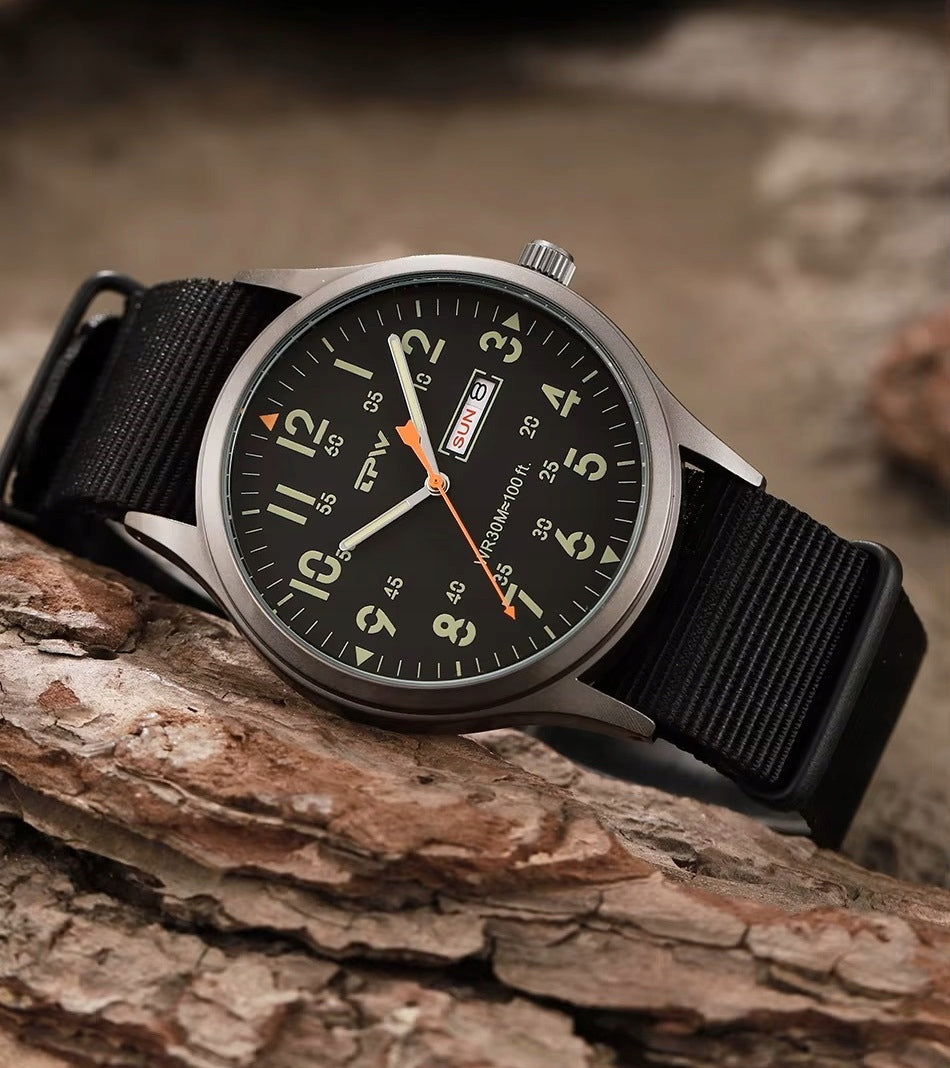 TPW watch luminous military style Day-Date black quartz nylon strap Packaging status original