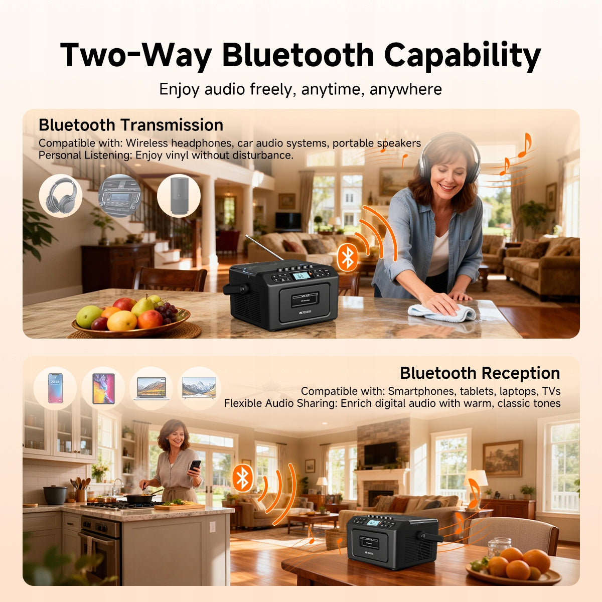TR642 Kitchen Radio CD Player FM/AM Boombox Bluetooth Black Battery-Powered Manufacturer code F9279A