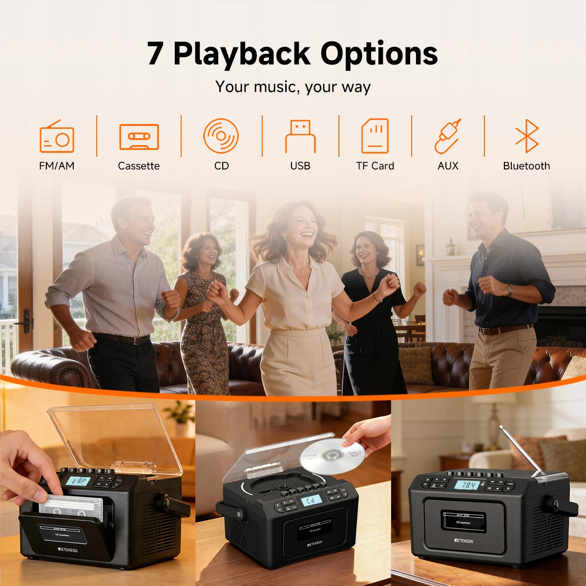 TR642 Kitchen Radio CD Player FM/AM Boombox Bluetooth Black Battery-Powered Packaging status original
