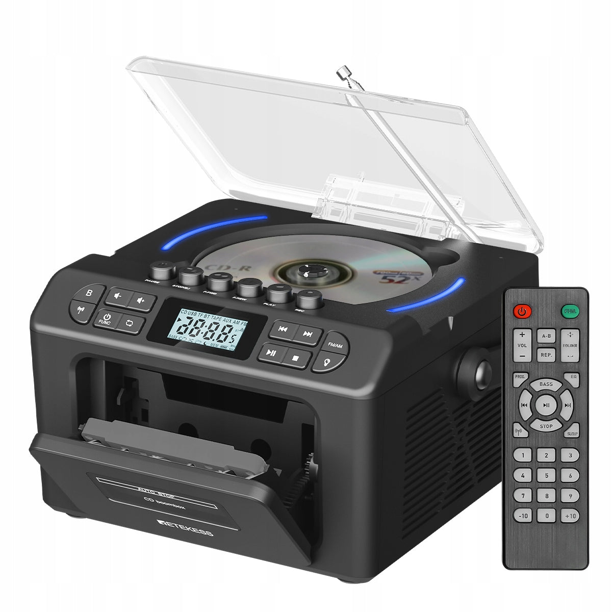 TR642 Kitchen Radio CD Player FM/AM Boombox Bluetooth Black Battery-Powered