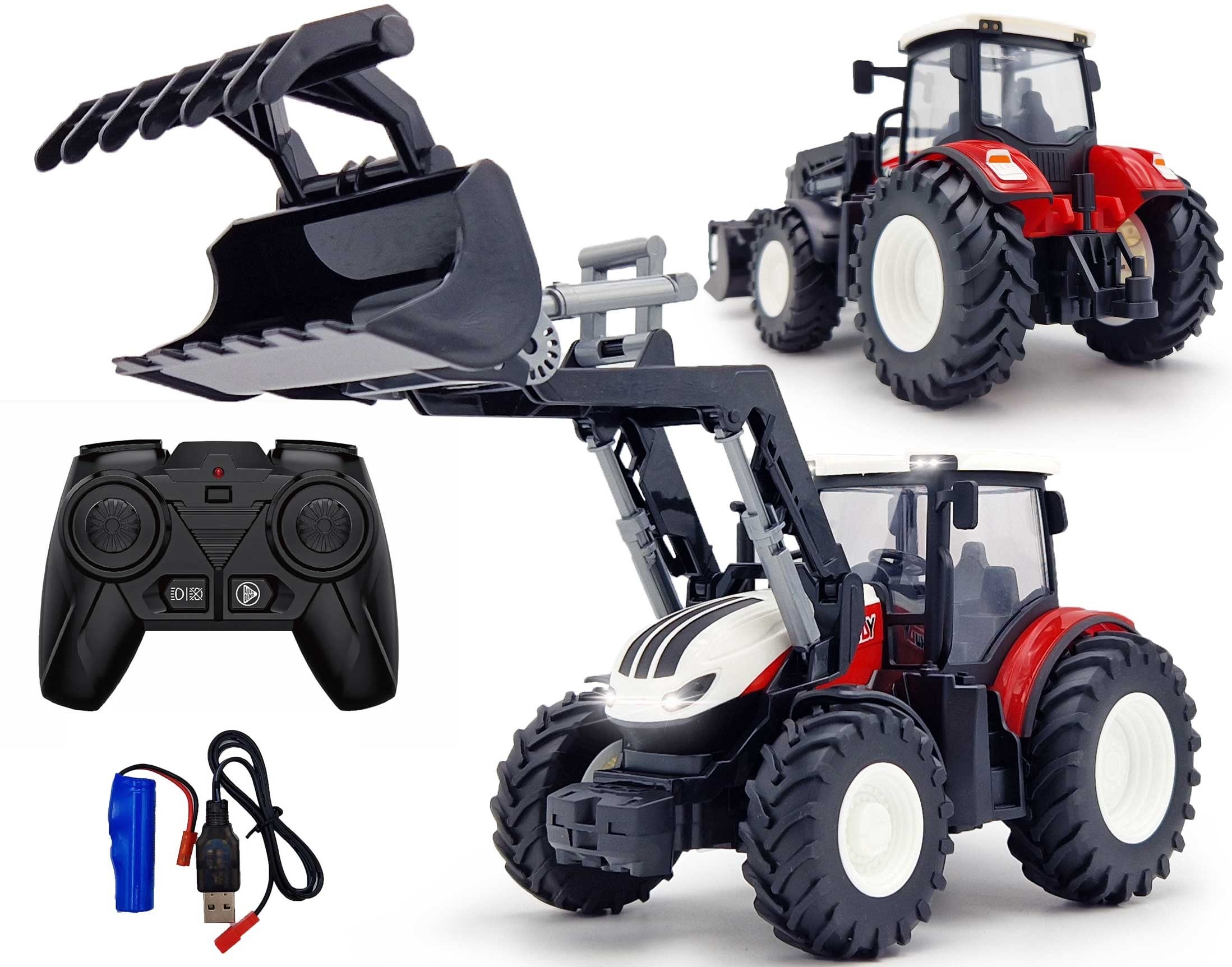 TRACTOR REMOTE CONTROLLED ON REMOTE CONTROL RC + LOADER LED RUBBER WHEELS