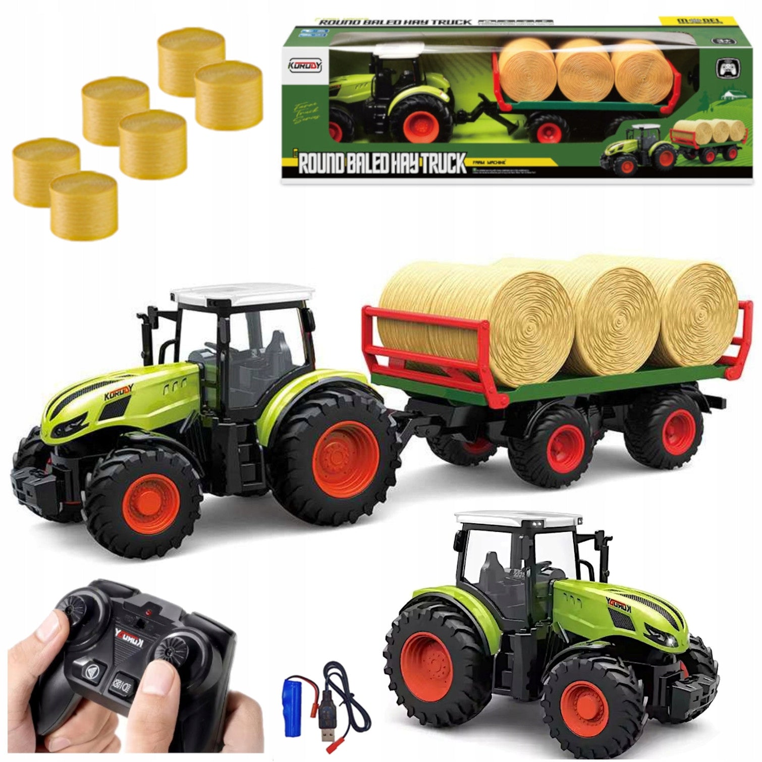 TRACTOR REMOTE CONTROLLED TRACTOR TRAILER AGRICULTURAL MACHINE RC STRAW 1:24