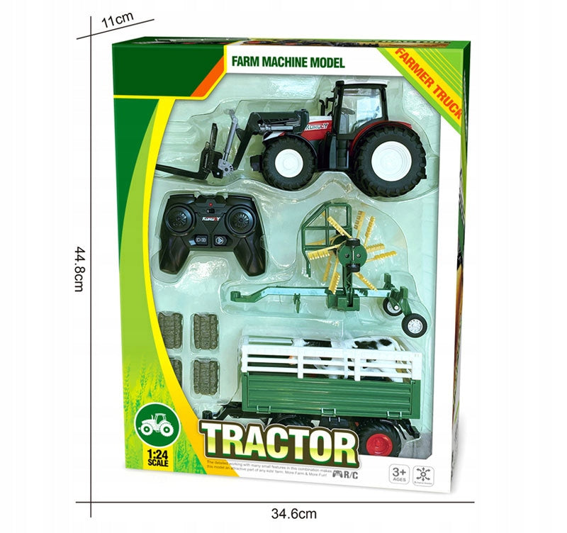 TRACTOR REMOTE CONTROLLED TRAILER RAKE 4in1 SCALE 1:24 RC FARM Manufacturer code 3601