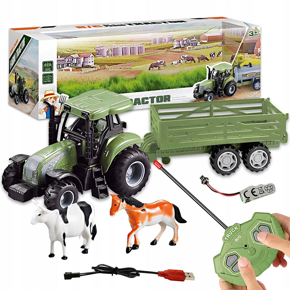 TRACTOR WITH TRAILER AND ANIMALS REMOTE CONTROLLED TRACTOR BATTERY USB