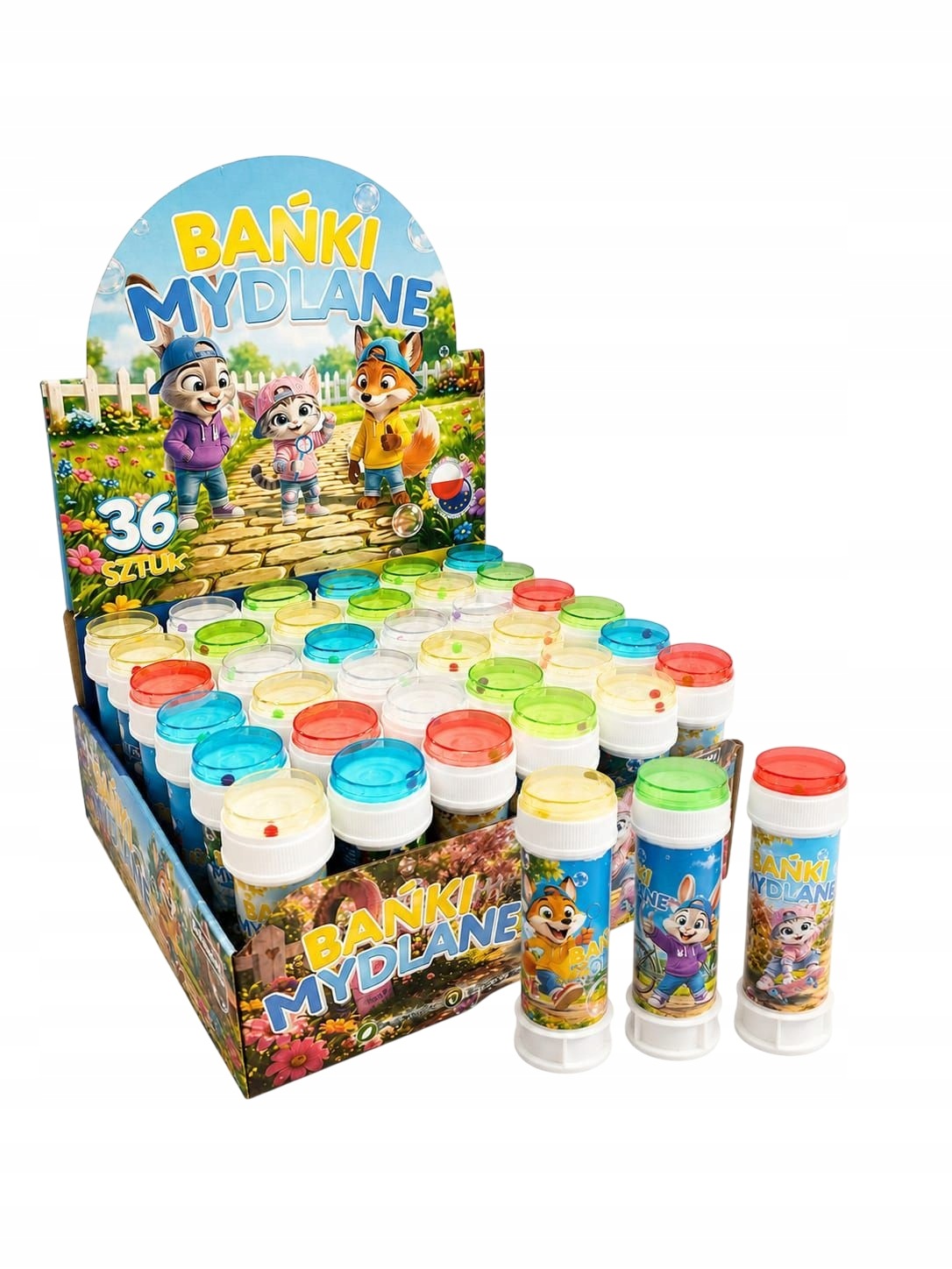 TRADITIONAL COLORED SOAP BUBBLES 60 ML CAPACITY URCHINS DISPLAY 36 PIECES Brand Schemat
