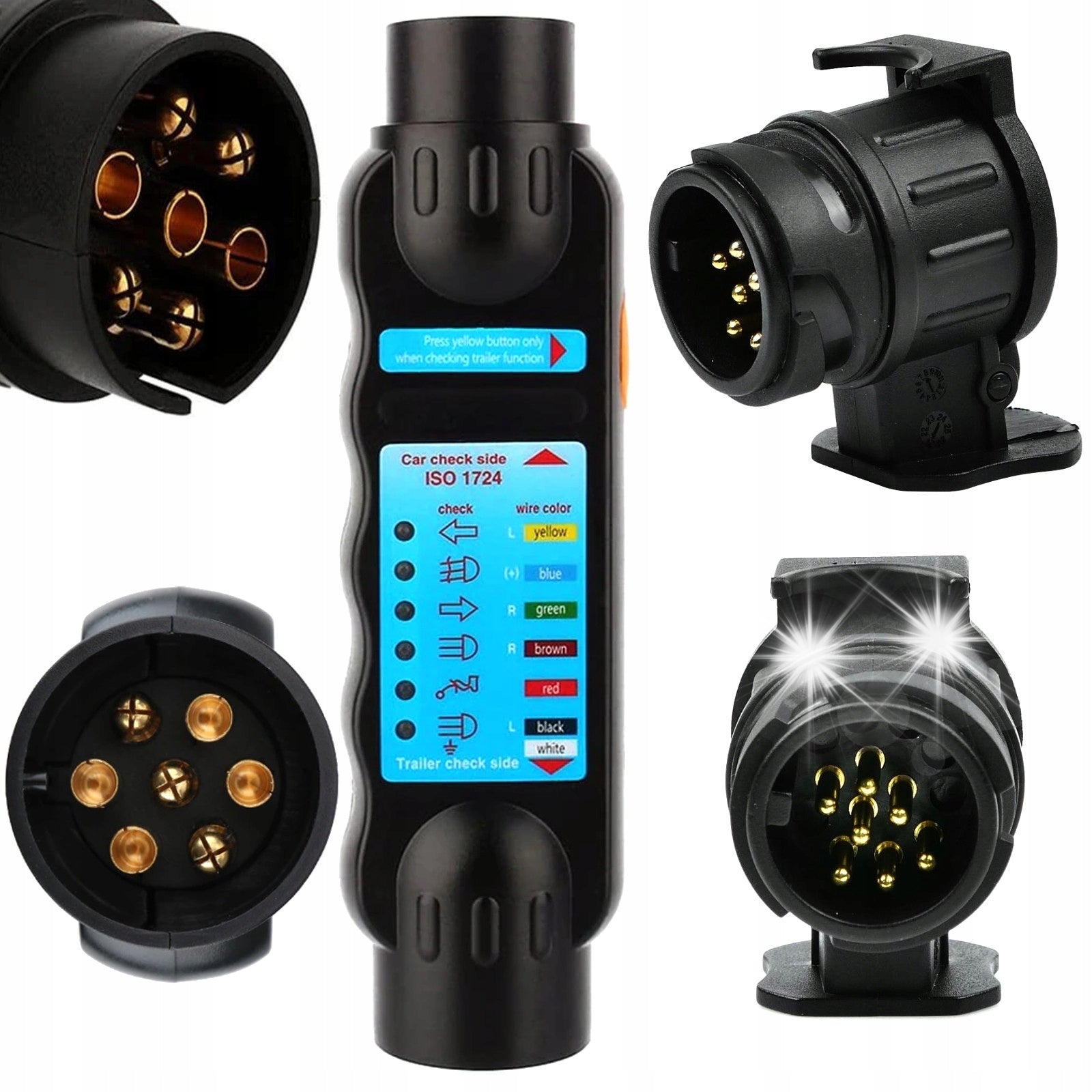 TRAILER SOCKET PLUG TESTER 7 PIN + ADAPTERS
