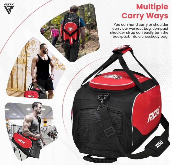 TRAINING BAG RDX GYM KIT BLACK AND RED BACKPACK 2IN1 FOR GYM Brand RDX