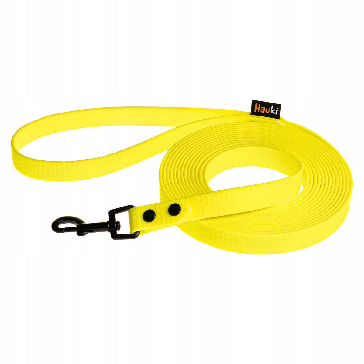 TRAINING CORD HEXA 5M/20MM. YELLOW. BLACK ELEMENTS. DOG LEASH