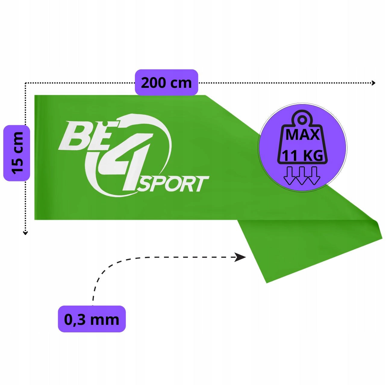 TRAINING EXERCISE TAPE FLAT BAND REHABILITATION RUBBER 2M RESISTANCE 9-11kg 1/5 Packaging status original