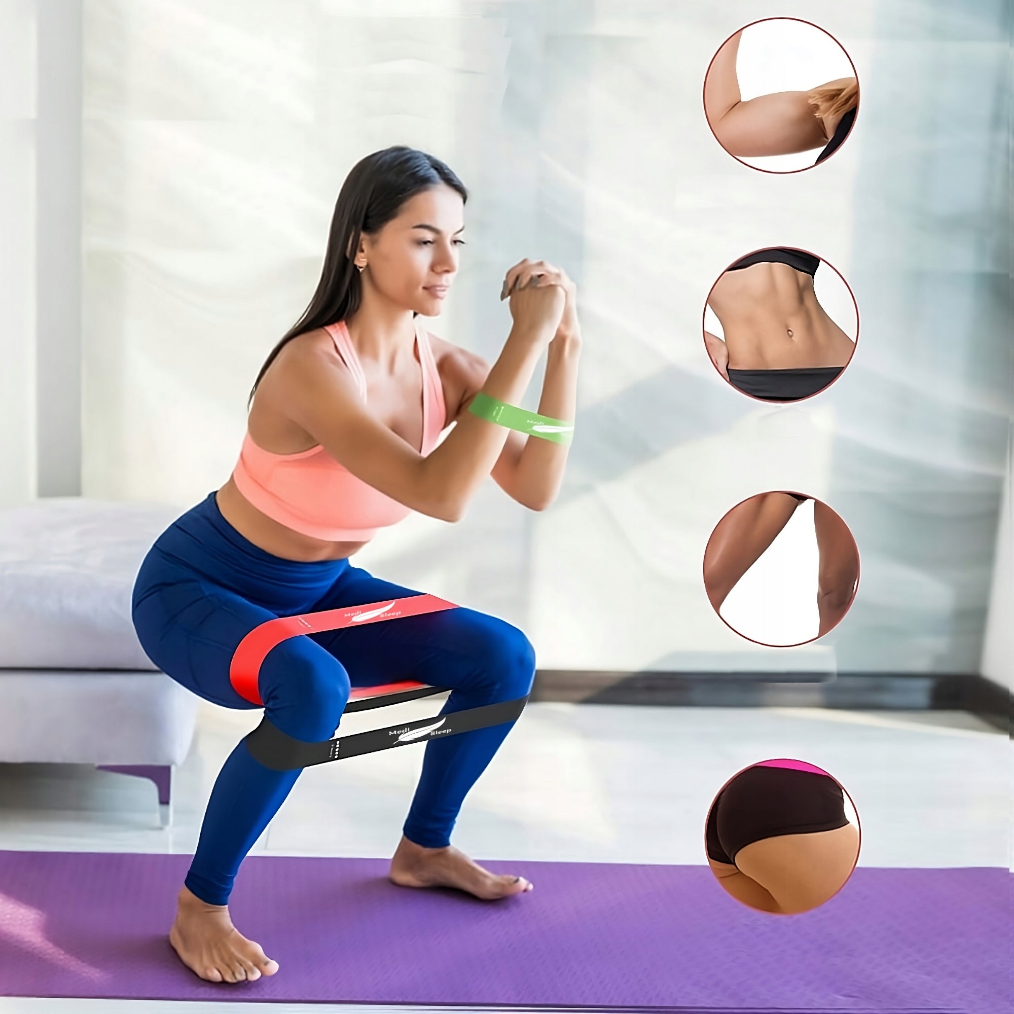 TRAINING RUBBERS FTINESS SET OF 5PCS RESISTANCE RUBBERS TAPE MEDI SLEEP Width 50 mm