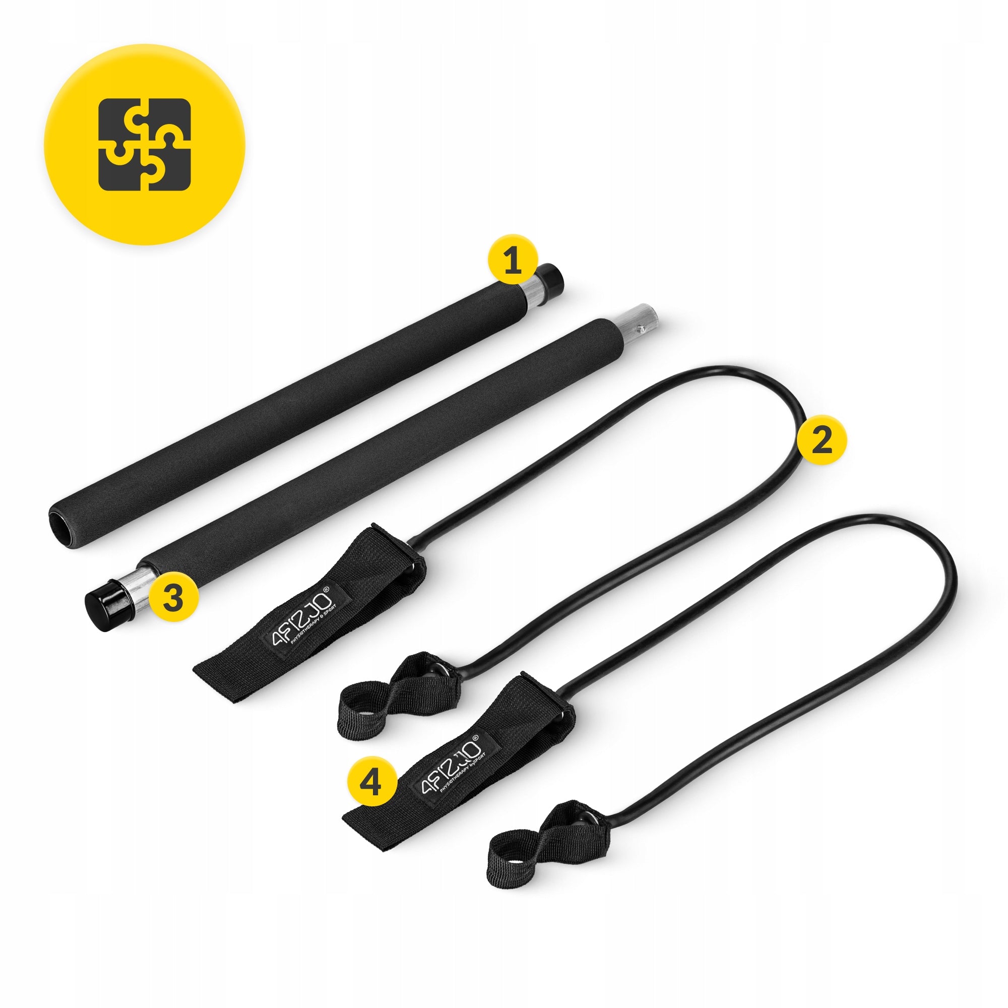 TRAINING STICK BAR WITH LOAD FOLDING RUBBER EXPANDERS PILATES Brand 4FIZJO