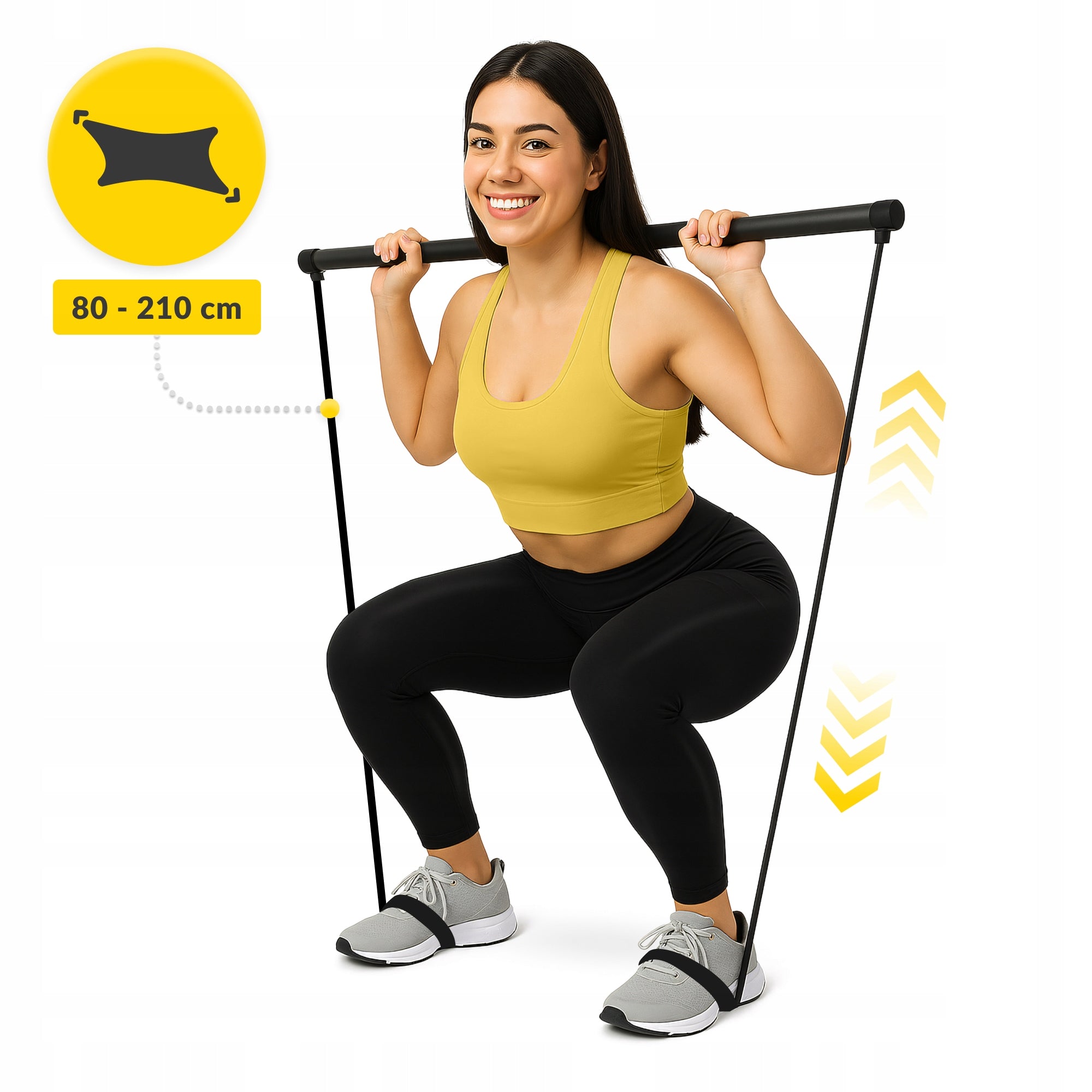 TRAINING STICK BAR WITH LOAD FOLDING RUBBER EXPANDERS PILATES Length 90 cm