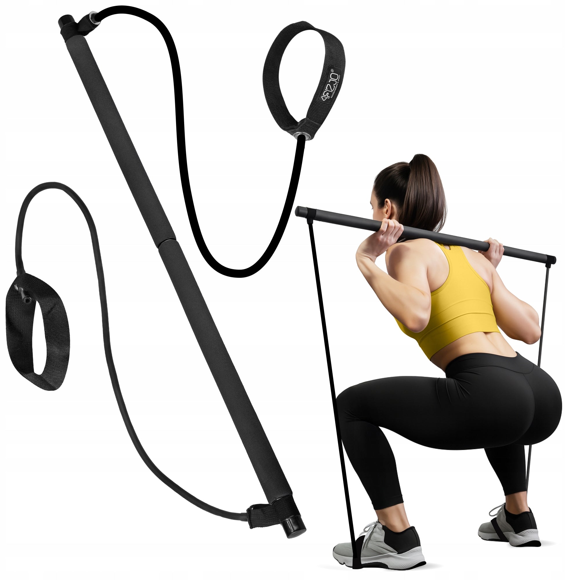 TRAINING STICK BAR WITH LOAD FOLDING RUBBER EXPANDERS PILATES
