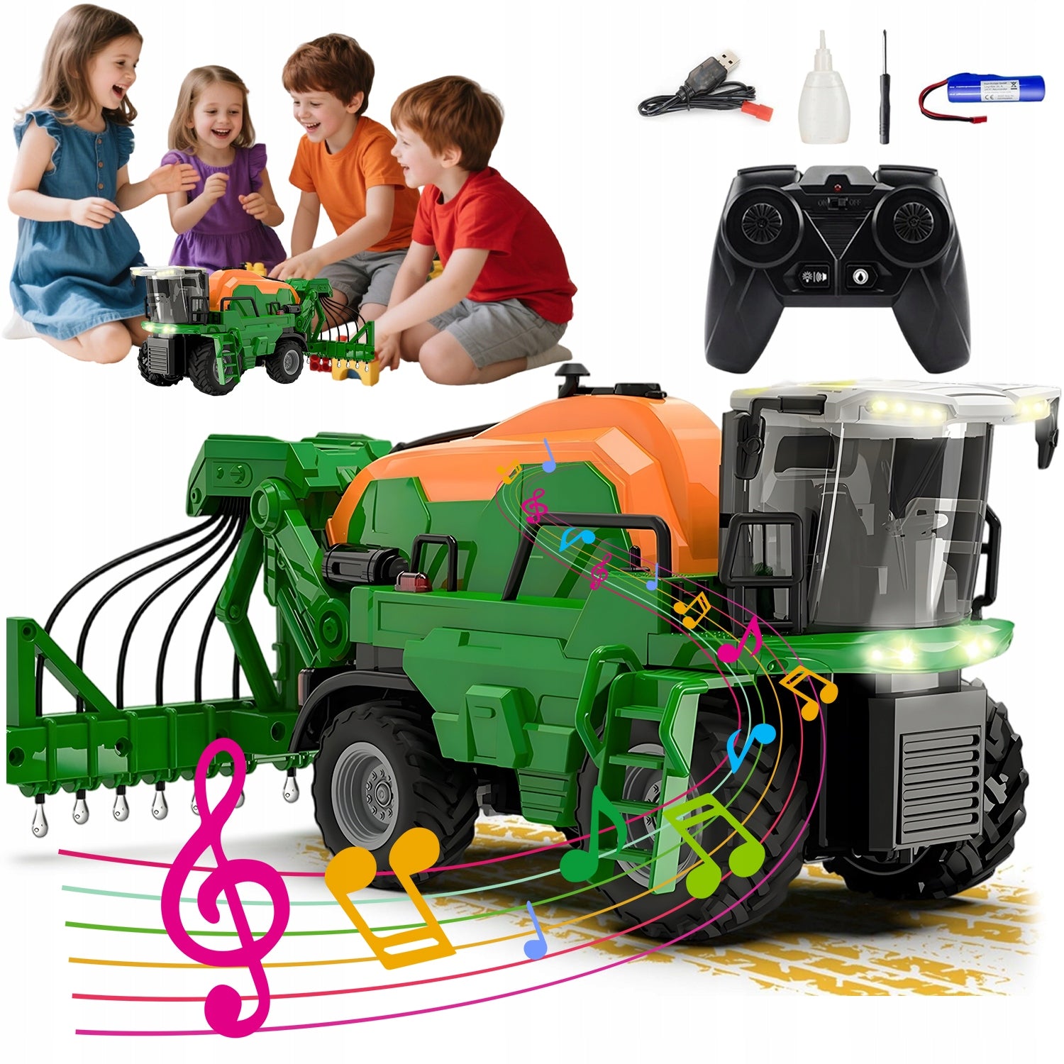 TRAKTOR ZDALNIE STEROWANY CIĄGNIK RC FARMA DŹWIĘK ŚWIATŁO CIĄGNIK NAWOZOWY