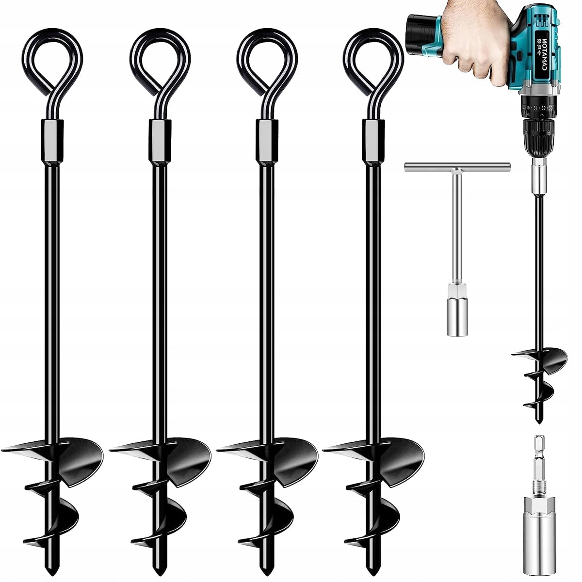 TRAMPOLINE ATTACHMENT ANCHOR SET 4 Screw-in Ground Pins and T-Wrench Manufacturer code 4006795858129