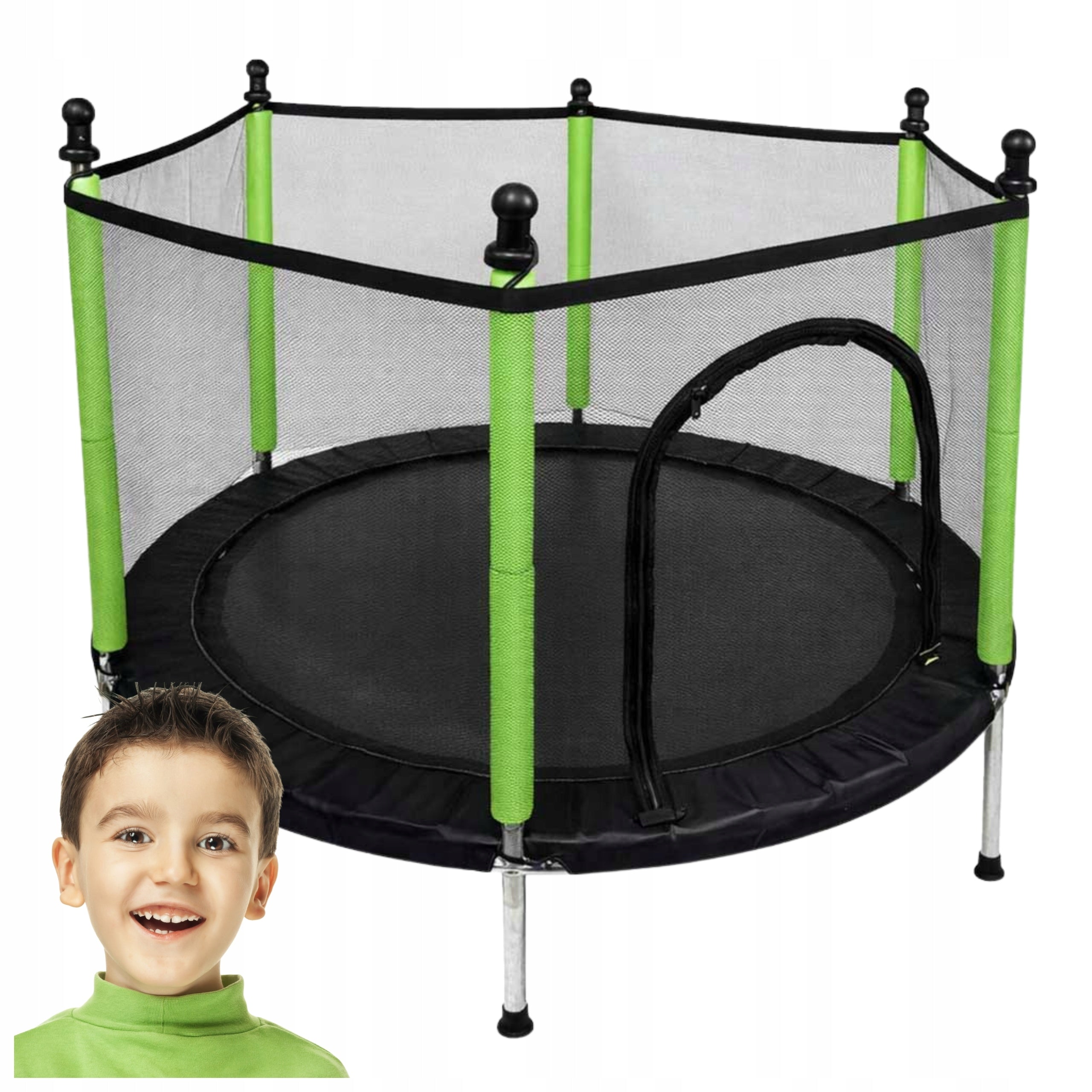 TRAMPOLINE FOR CHILDREN SMALL 110X140CM GREEN GARDEN WITH SAFETY NET