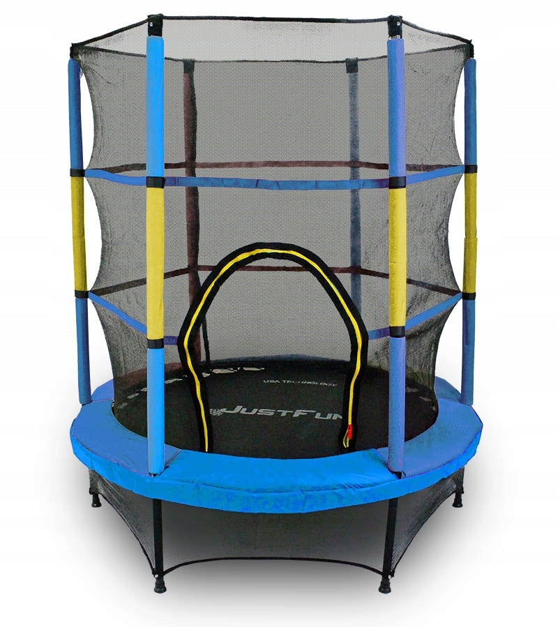 TRAMPOLINE WITH NET FOR HOME AND GARDEN FOR CHILDREN 140 JF BLUE-YELLOW Total height 160 cm