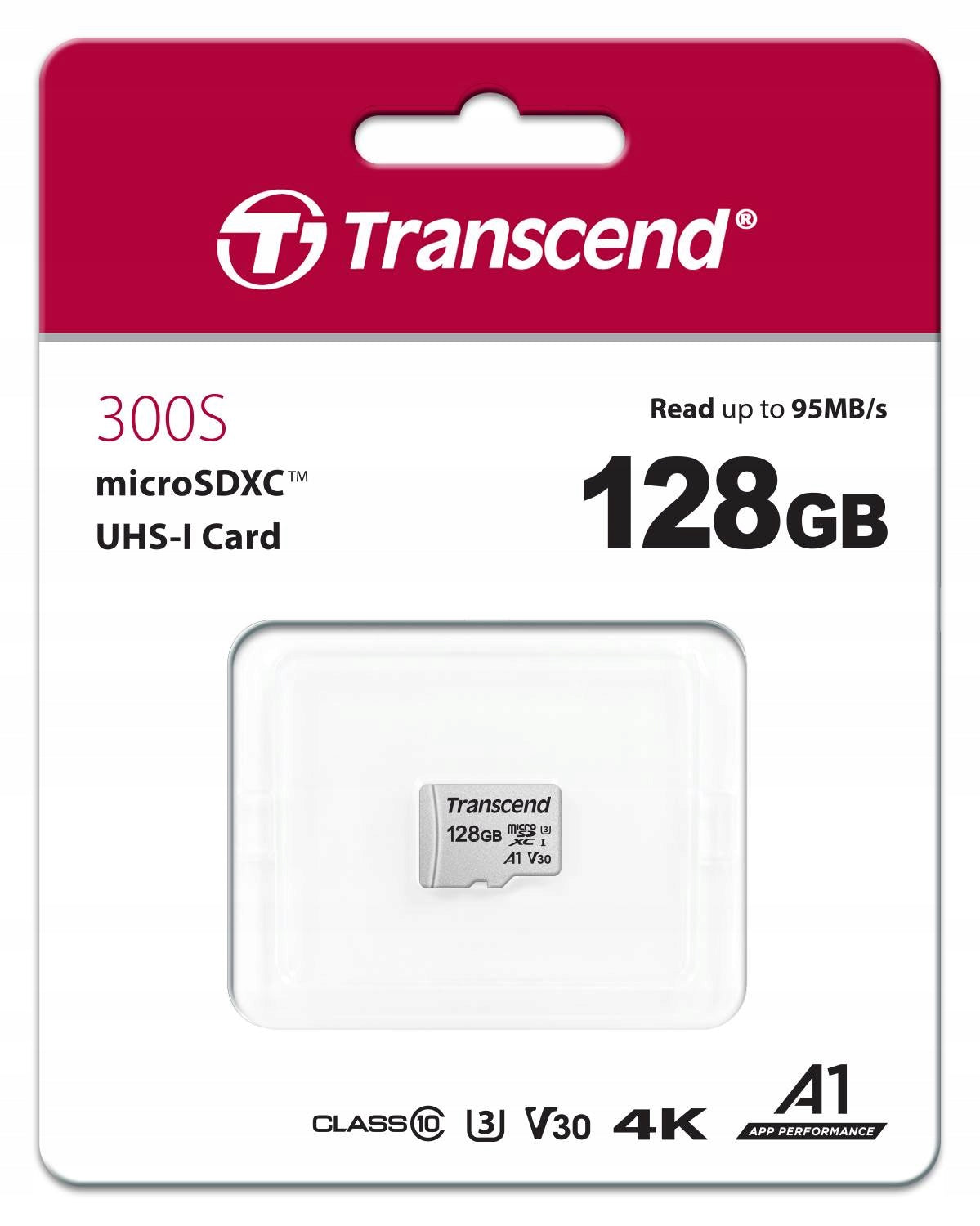 TRANSCEND 128GB micro SD XC 300s UHS U3 95MBs V30 A1 memory card