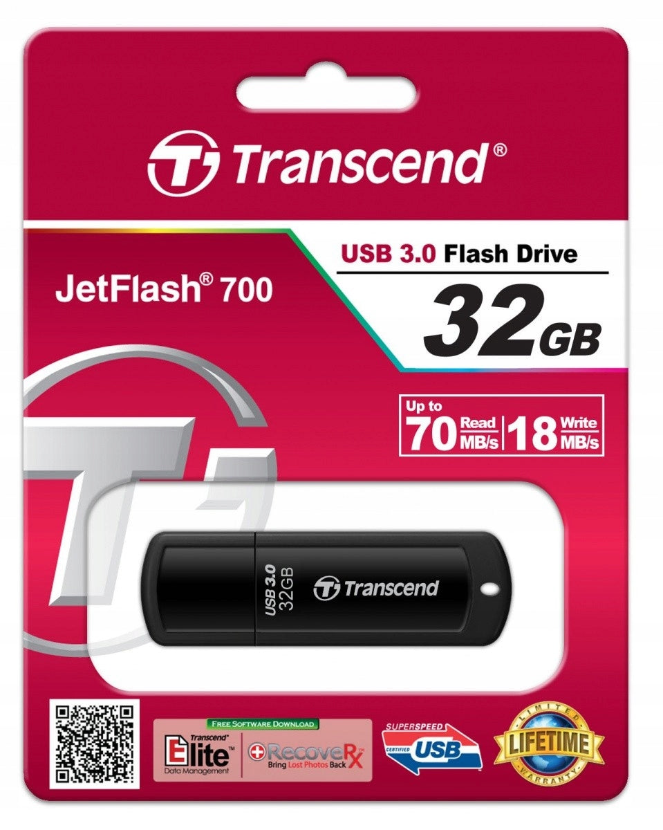 TRANSCEND 32GB JETFLASH 700 USB 3.0 PEN DRIVE 70MB/s Color black