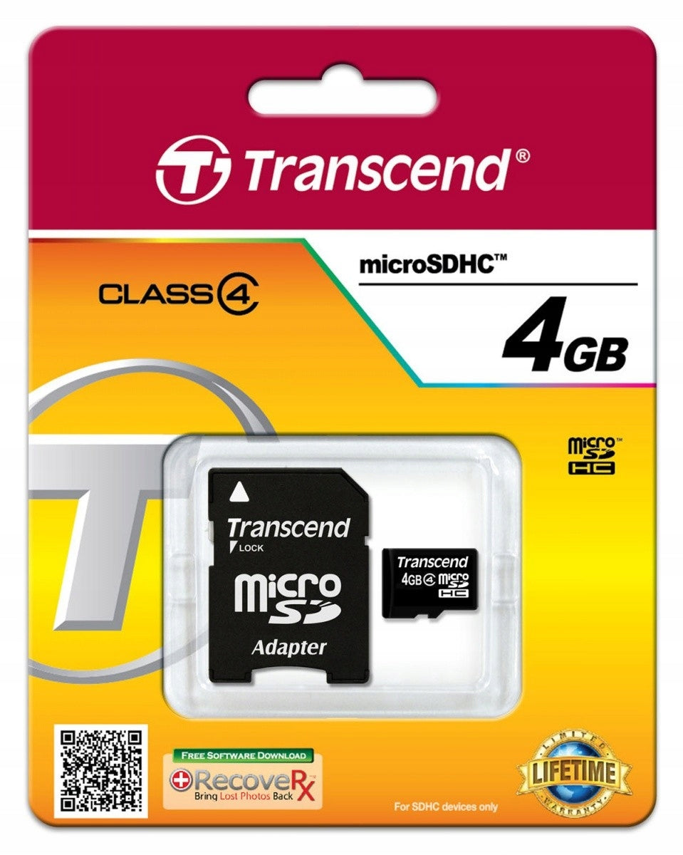TRANSCEND 4 GB micro SD microSD SDHC Class 4 +a SD Card format microSD