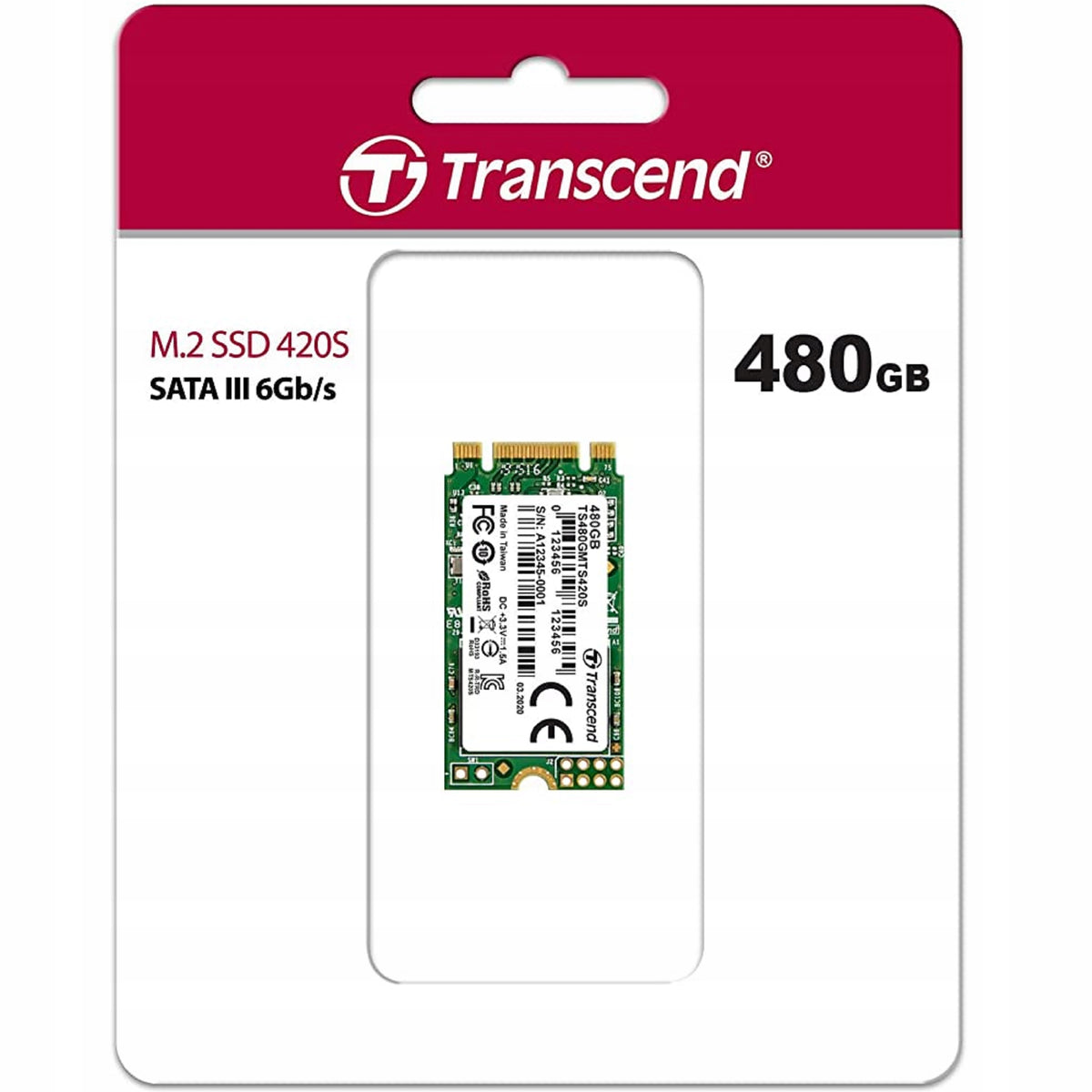TRANSCEND 480GB M.2 2242 SATA III (B+M) 3D TLC SSD Model TS420