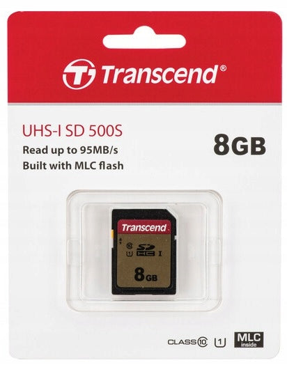 TRANSCEND 500S 8GB SDHC 95MB/s UHS-I U1 Class 10 Memory Card Adapter included no