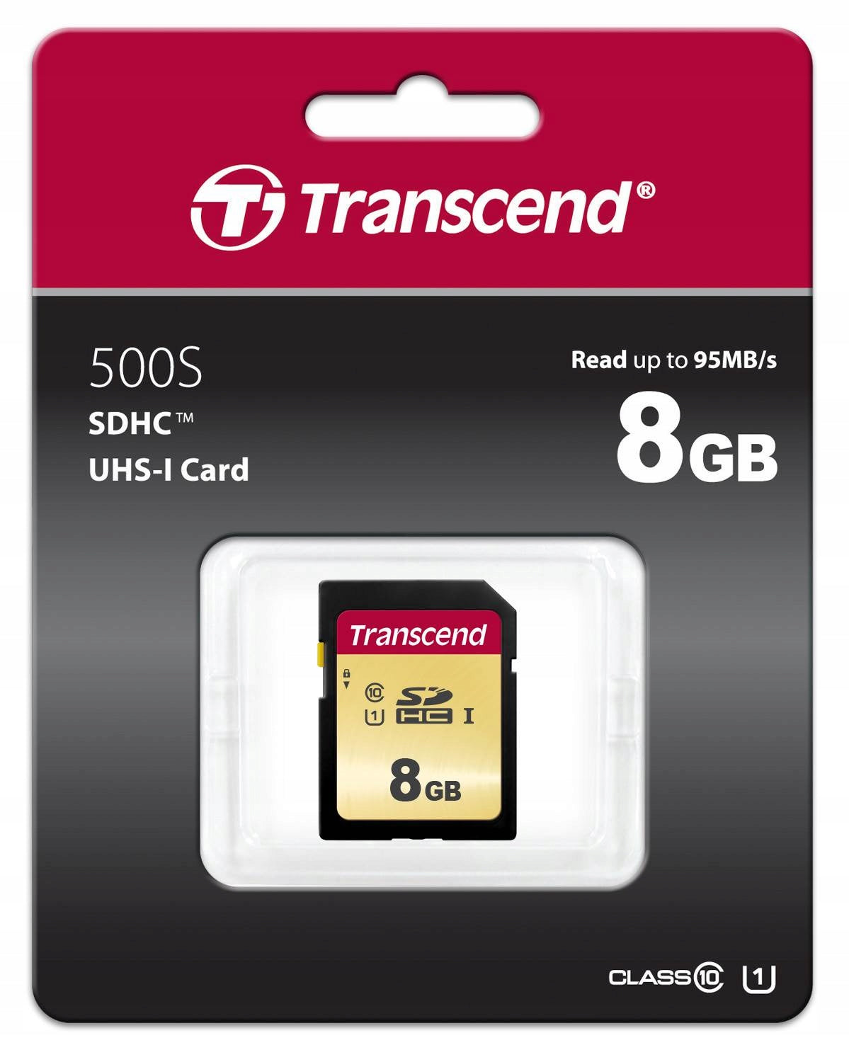 TRANSCEND 500S 8GB SDHC 95MB/s UHS-I U1 Class 10 Memory Card Card format SD