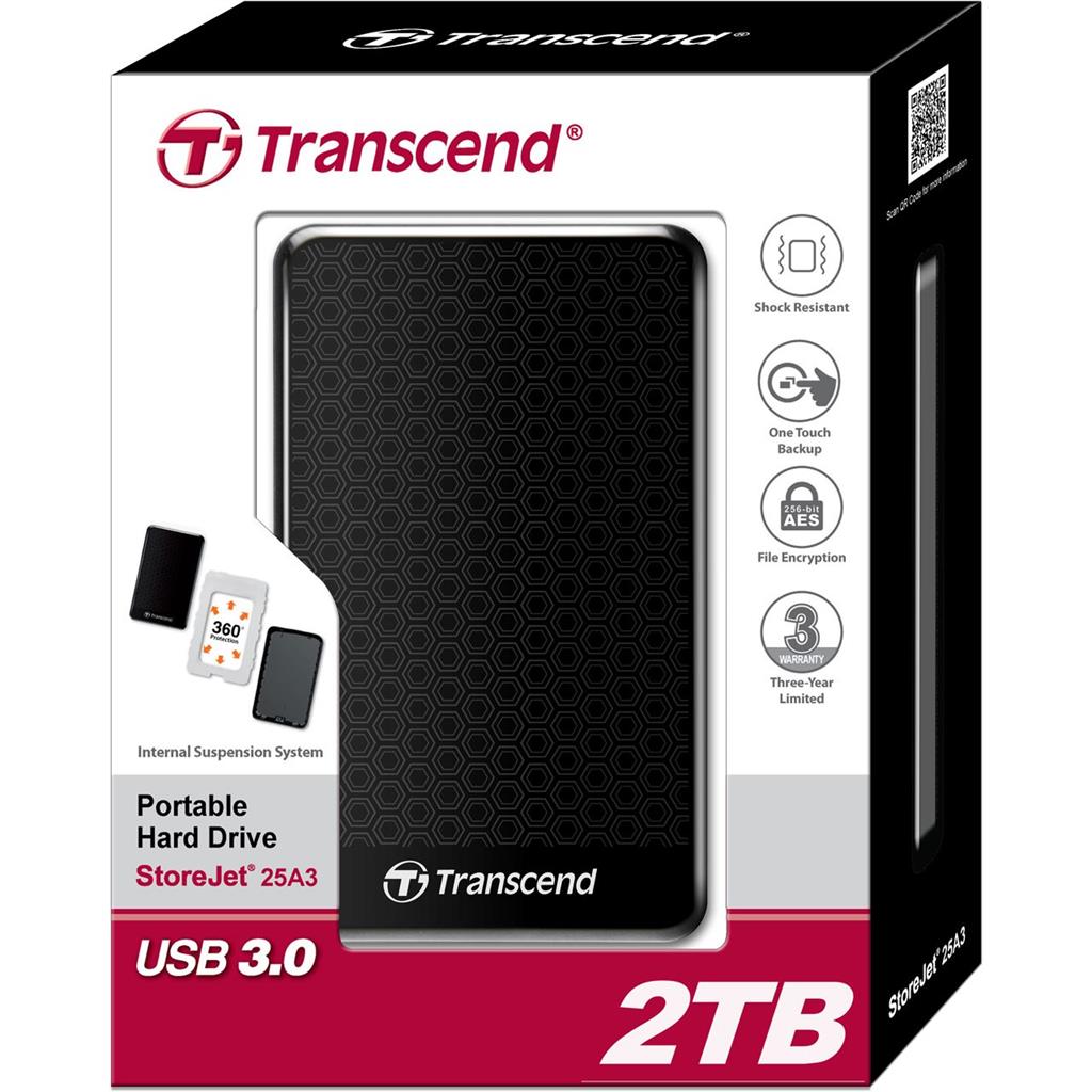 TRANSCEND StoreJet 25A3 2TB USB 3.2 Gen 1 (Micro-USB B) Model TS2TSJ25A3K