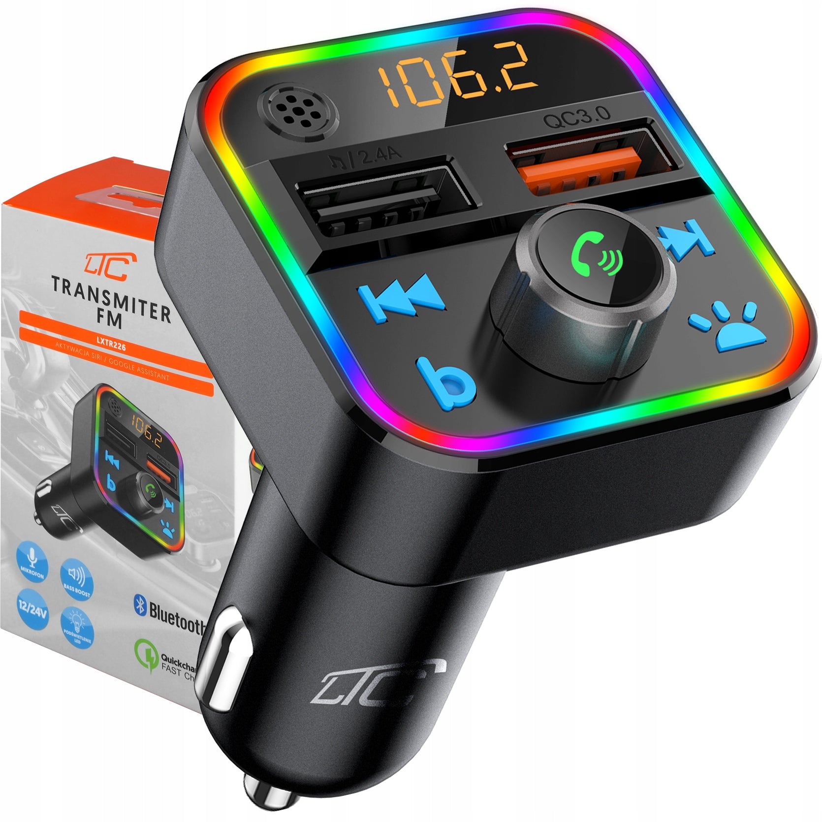 TRANSMITTER BLUETOOTH FM PLAYER WITH MICROPHONE FAST CHARGER QC USB EAN (GTIN) 5902270771312