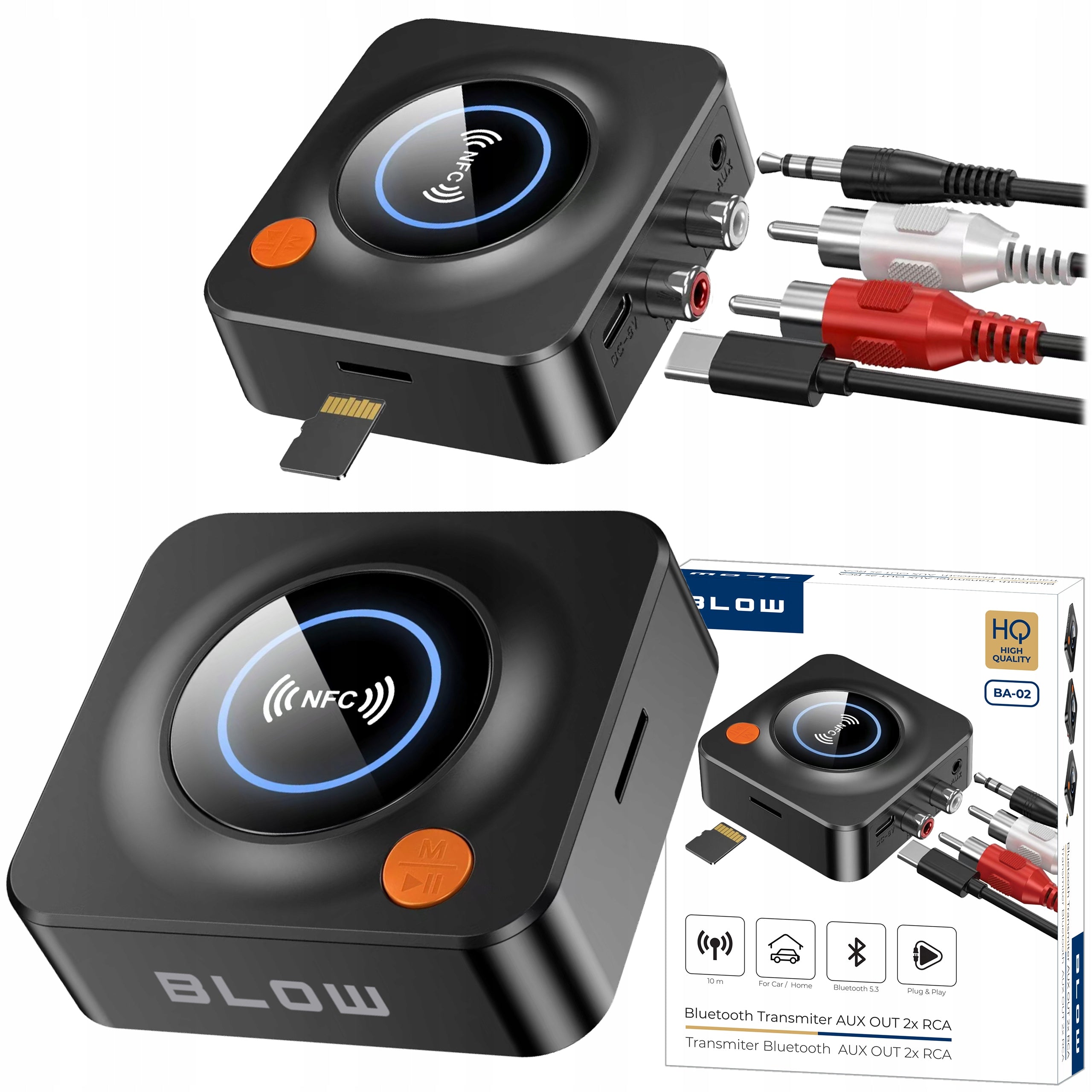 TRANSMITTER BLUETOOTH RECEIVER ADAPTER FOR TOWER 5.3 NFC RCA AUX SD USB-C