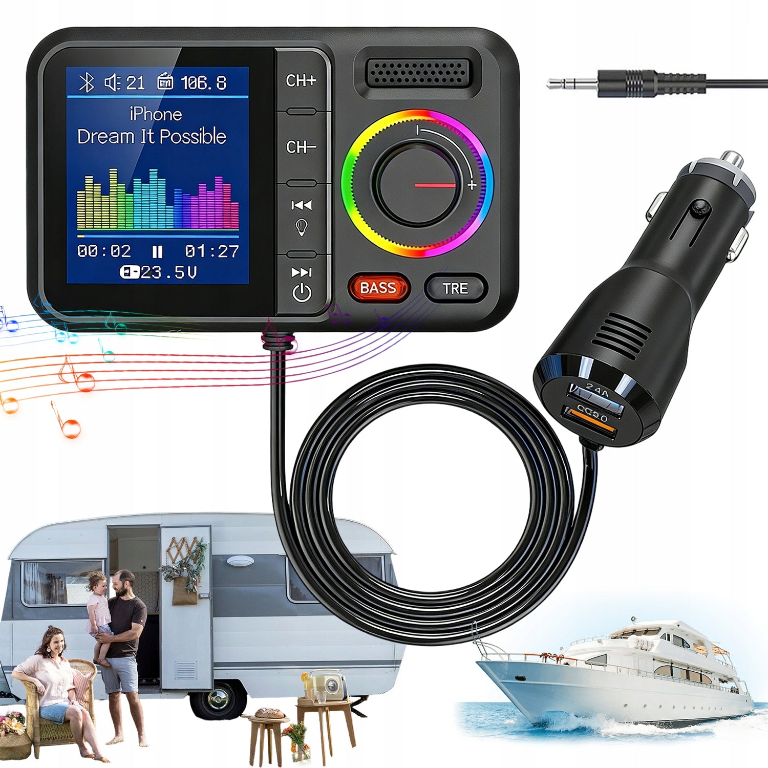 TRANSMITTER FM BLUETOOTH CHARGER BT USB TYP-C QC 3.0 + BASS LED MP3