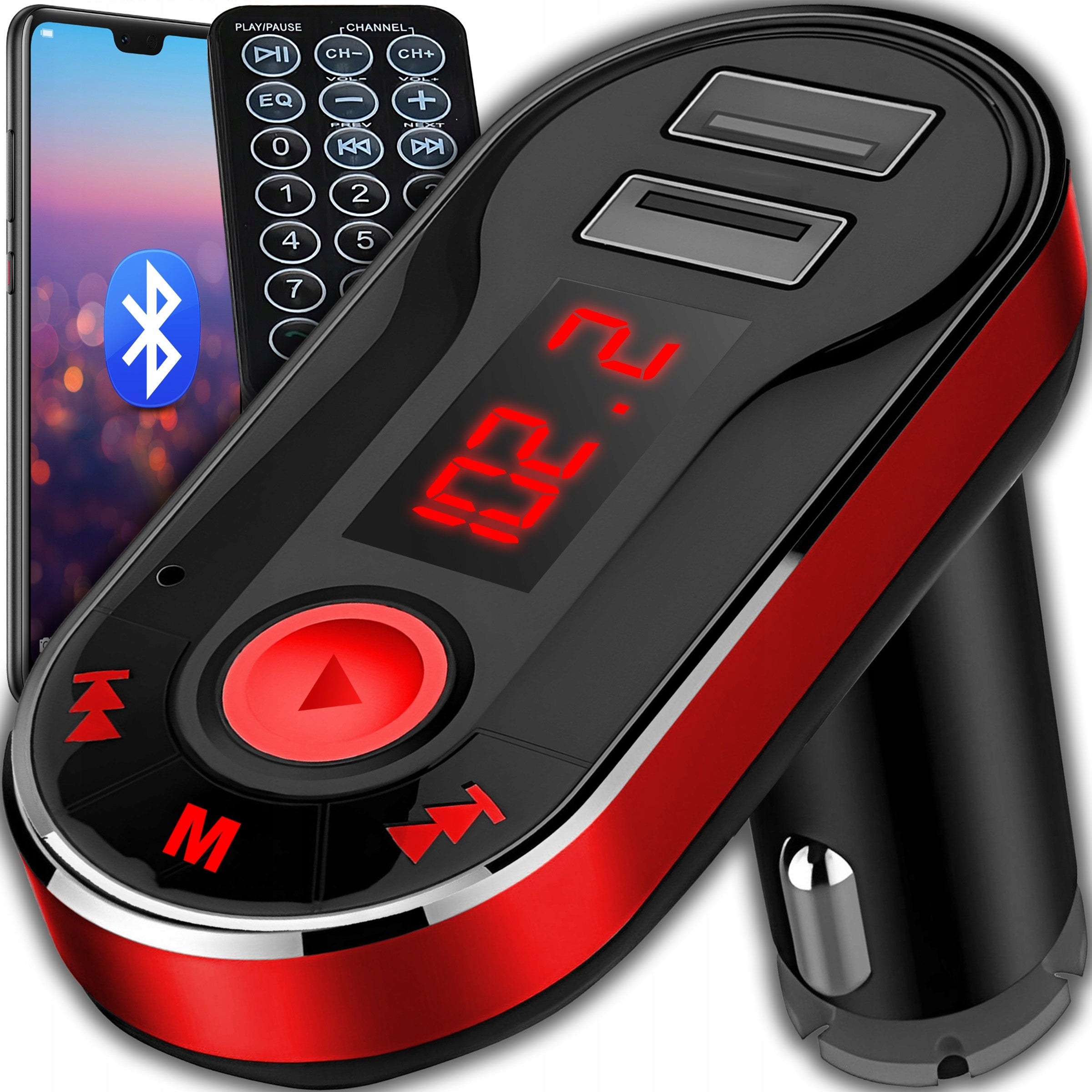 TRANSMITTER FM BLUETOOTH CHARGER MP3 2X USB SD LCD HANDS-FREE + REMOTE CONTROL