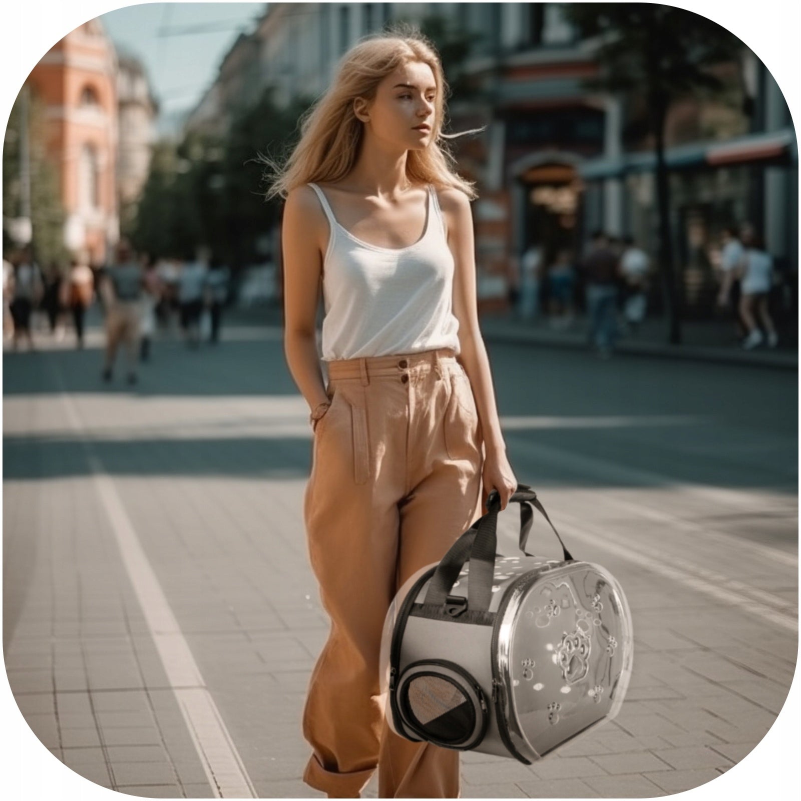 TRANSPARENT DOG AND CAT TRANSPORTER COMFORTABLE LIGHTWEIGHT WITH POCKET Build type for carrying on the shoulder for hand carrying front or side opening locked