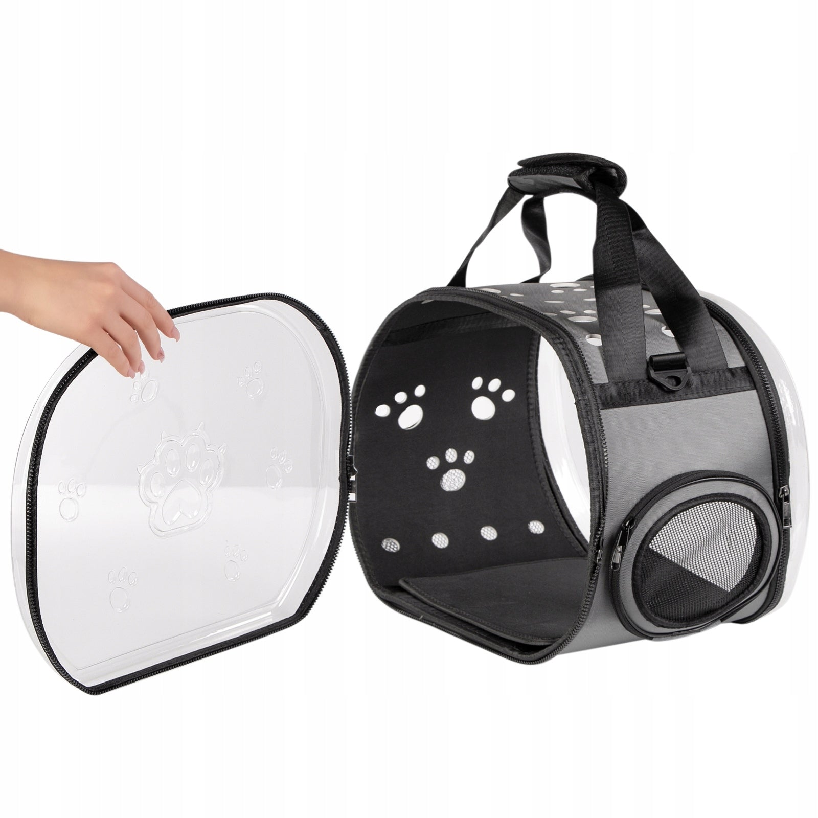 TRANSPARENT DOG AND CAT TRANSPORTER COMFORTABLE LIGHTWEIGHT WITH POCKET Product width 30 cm