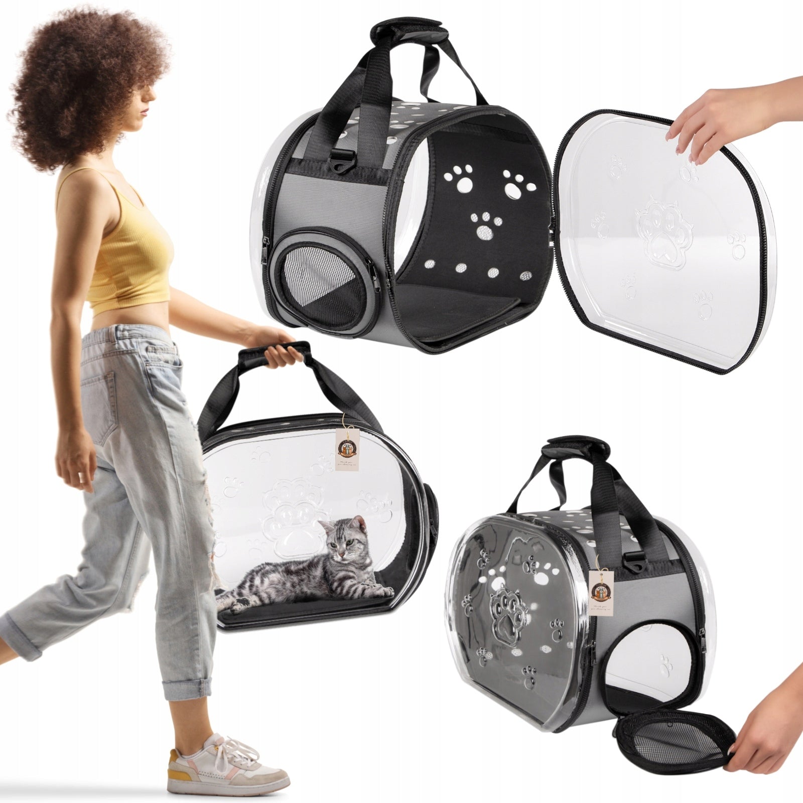 TRANSPARENT DOG AND CAT TRANSPORTER COMFORTABLE LIGHTWEIGHT WITH POCKET