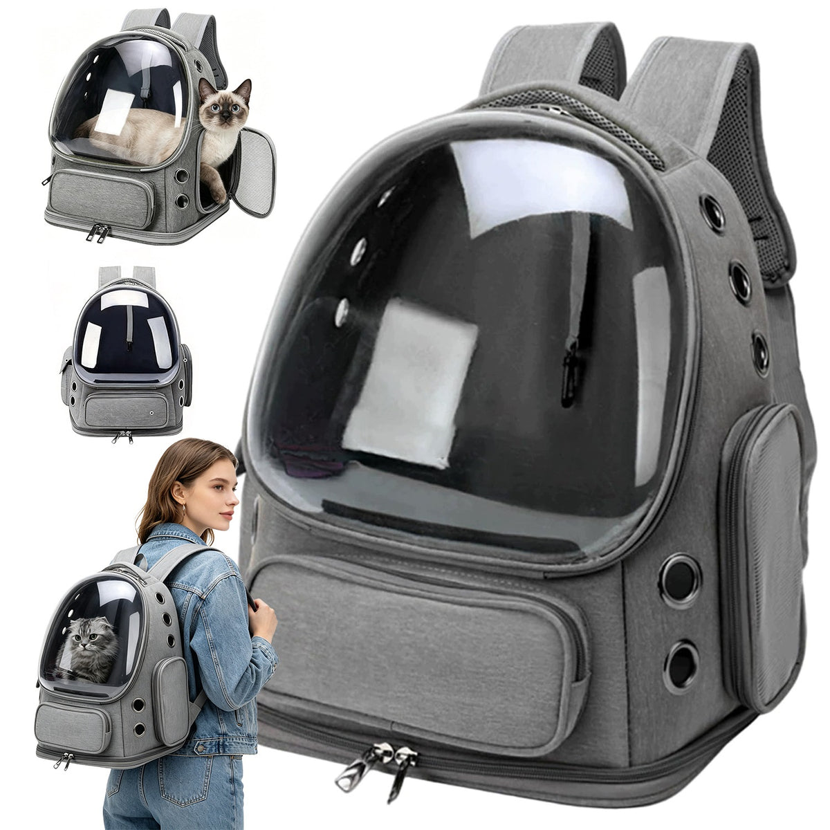 TRANSPARENT DOG CAT BACKPACK WITH 10 VENTILATION HOLES POCKETS