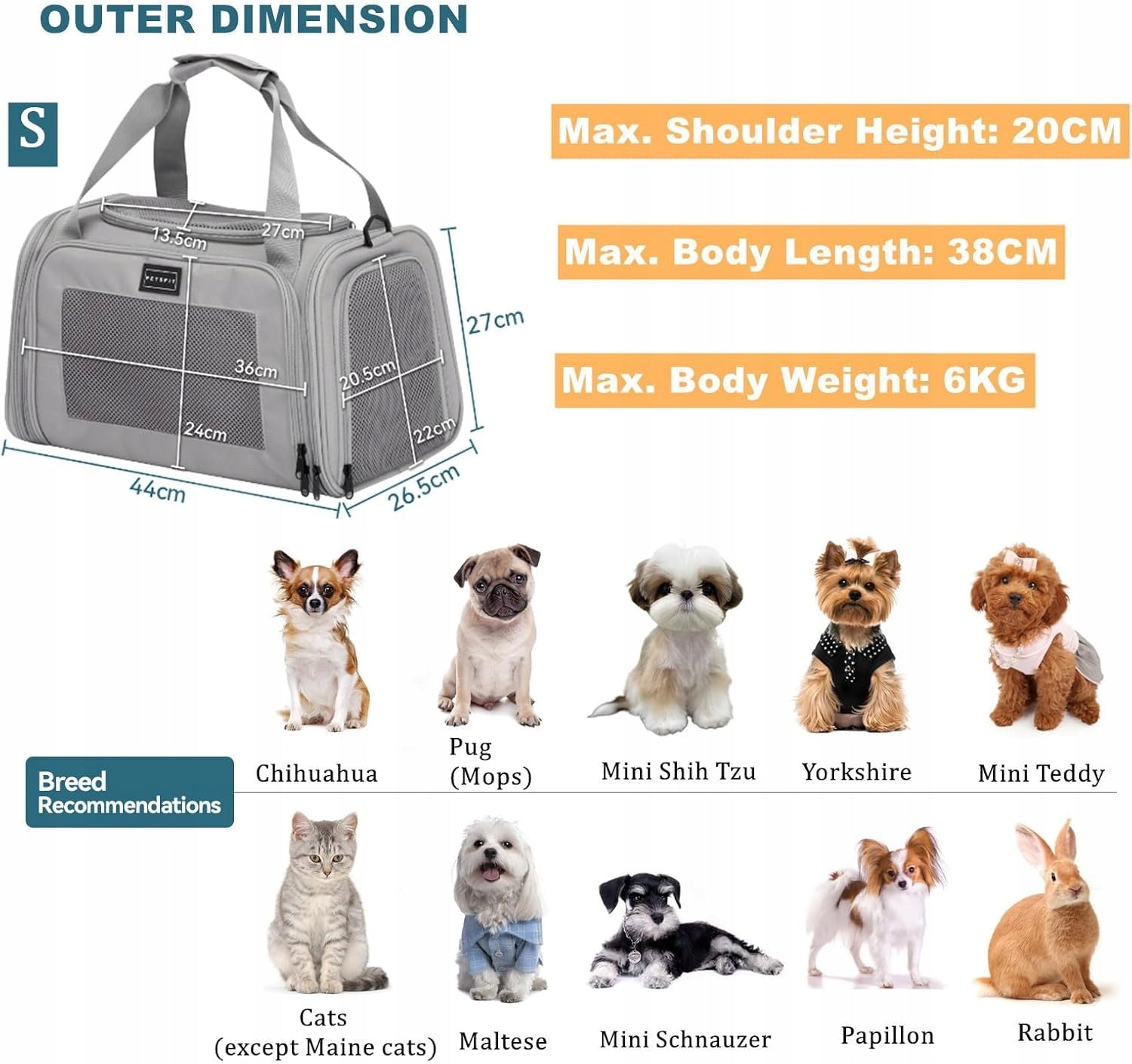 TRANSPORT BAG FOR PET DOG CAT CARRIER WITH LEASH UP TO 6KG GREY Manufacturer code TORBA TRANSPORTOWA KOTA PSA SREBNA NOSIDEŁKO