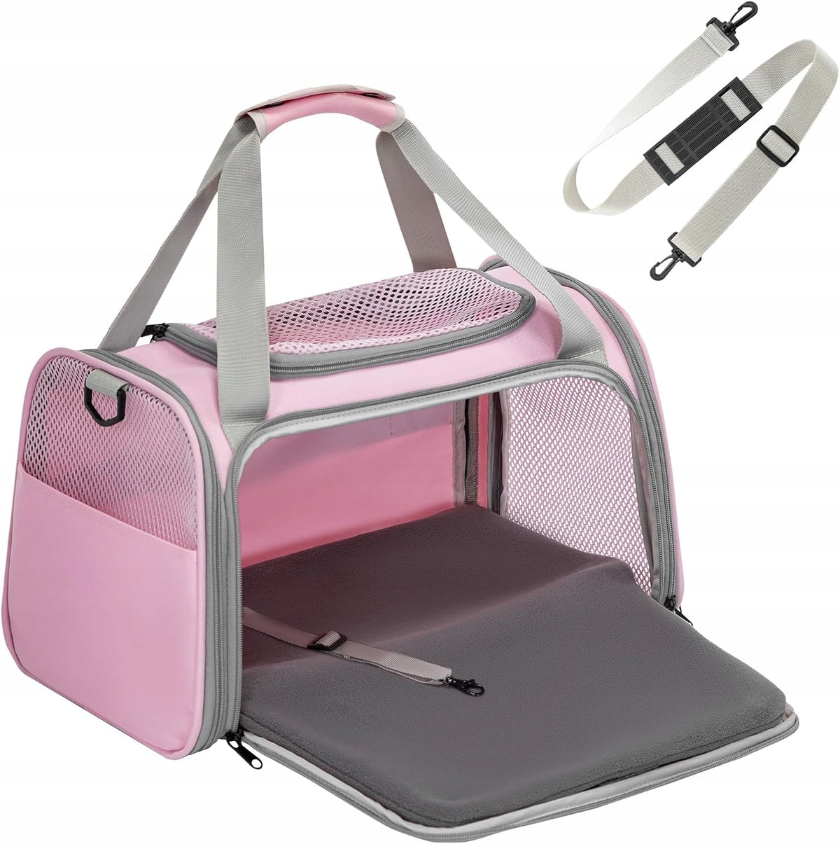 TRANSPORT BAG FOR PET DOG CAT CARRIER WITH LEASH UP TO 6KG PINK