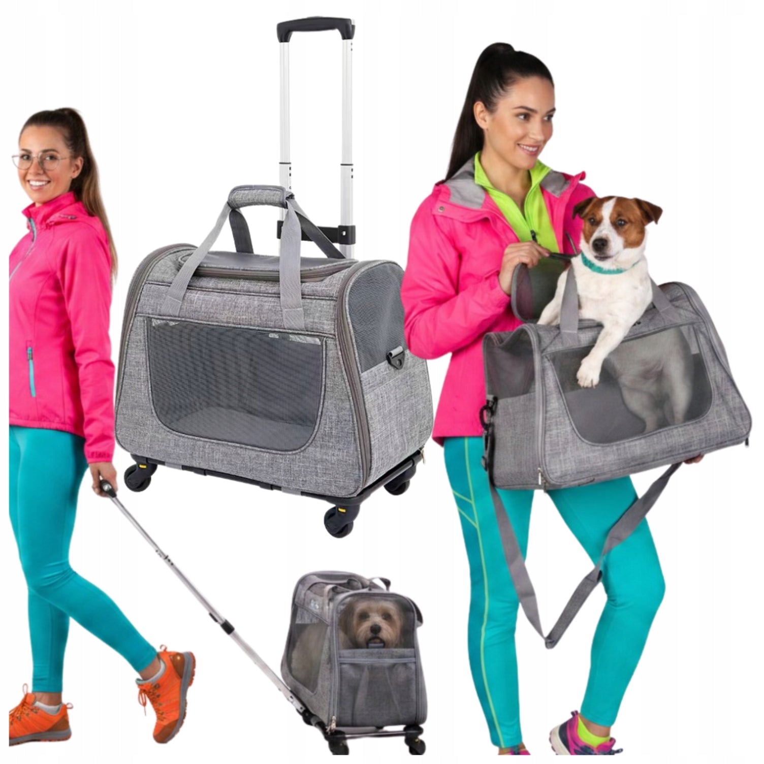 TRANSPORT BAG TROLLEY ON WHEELS DOG CAT ANIMALS TRANSPORTER FOLDING Packaging status original
