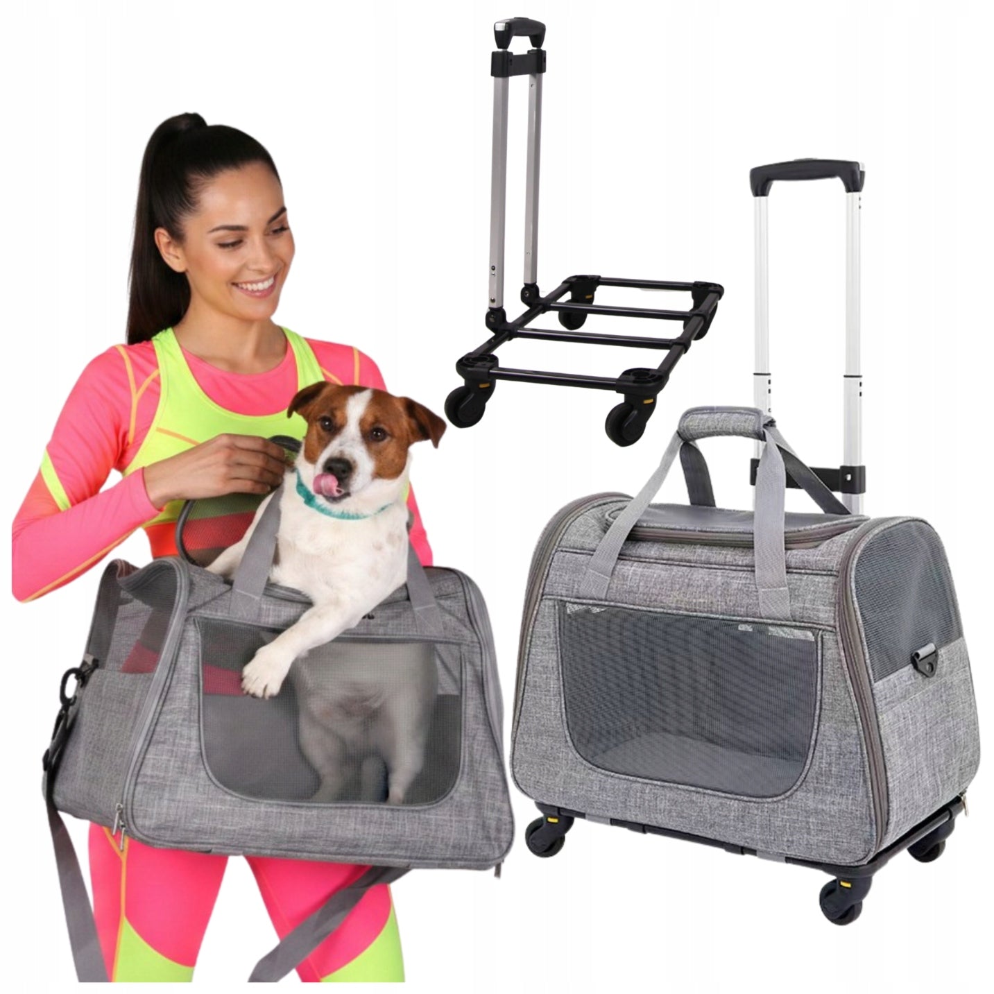 TRANSPORT BAG TROLLEY ON WHEELS DOG CAT ANIMALS TRANSPORTER FOLDING