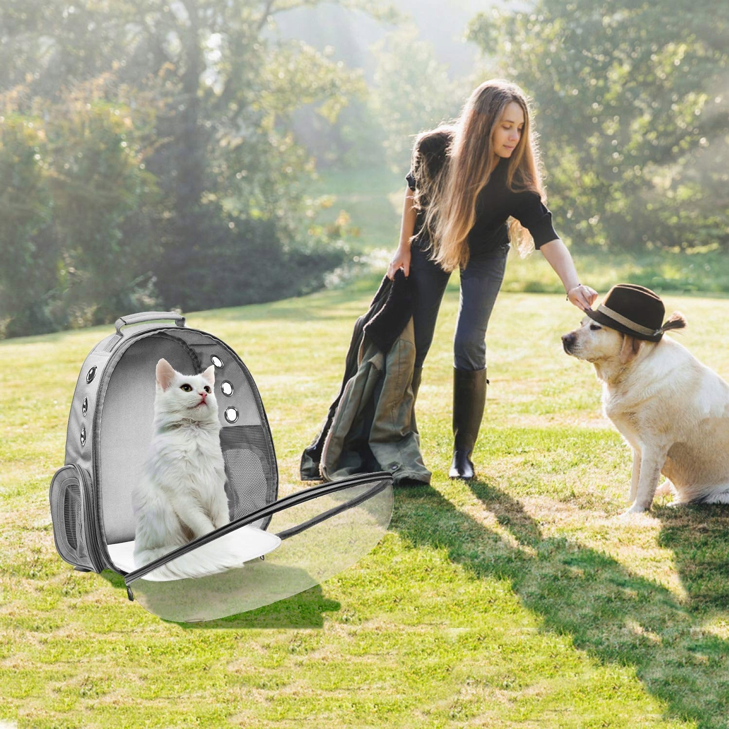 TRANSPORTER BACKPACK CAT DOG BAG EXPANDABLE LARGE VENTILATION HOLES Product height 42 cm