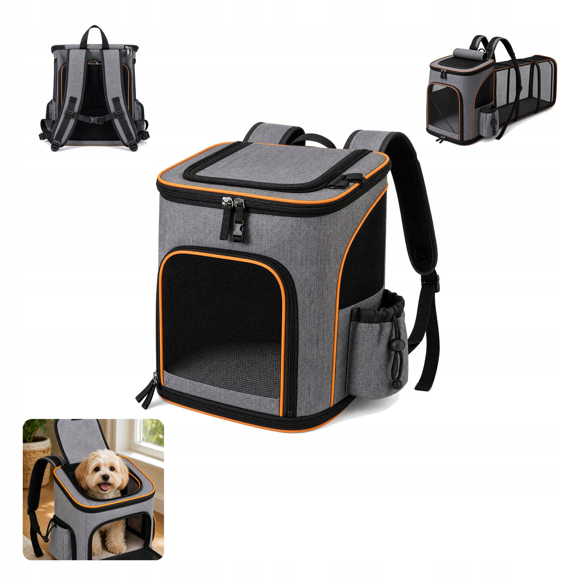 TRANSPORTER BACKPACK FOR CAT AND DOG FOLDING VENTILATED WIDENED ON THE BACK
