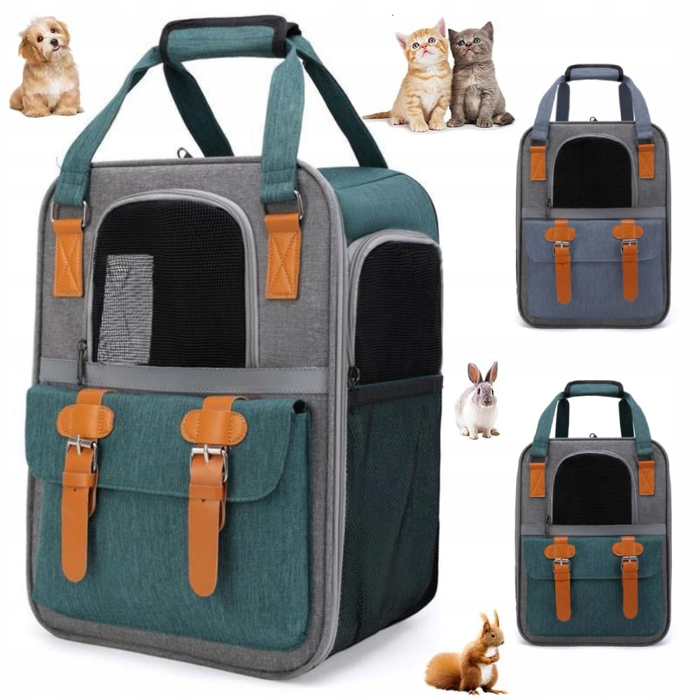 TRANSPORTER BACKPACK FOR CAT AND DOG WITH AIR BREATHABLE POCKETS GREEN