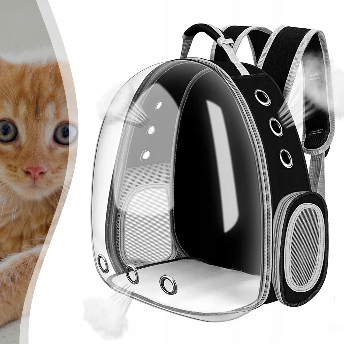 TRANSPORTER BACKPACK FOR CAT DOG RABBIT EXPANDABLE TRANSPARENT Color black