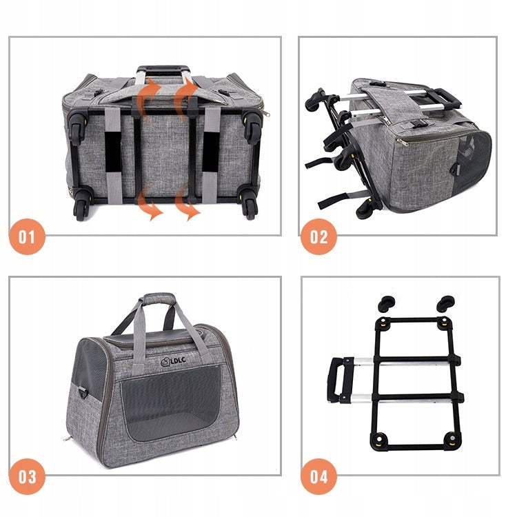 TRANSPORTER BAG ON WHEELS FOR CAT DOG WITH HANDLE GREY Main material other